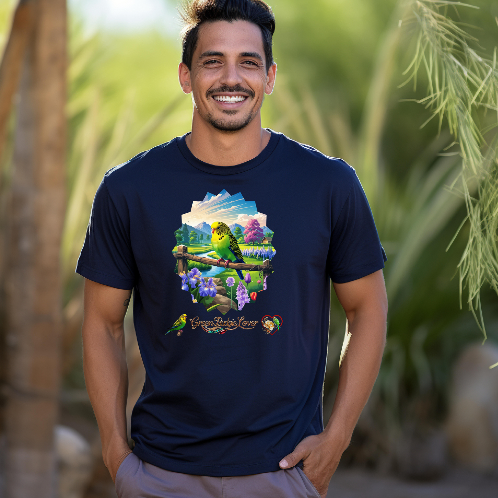 Green Budgie Lover Scenic T-Shirt