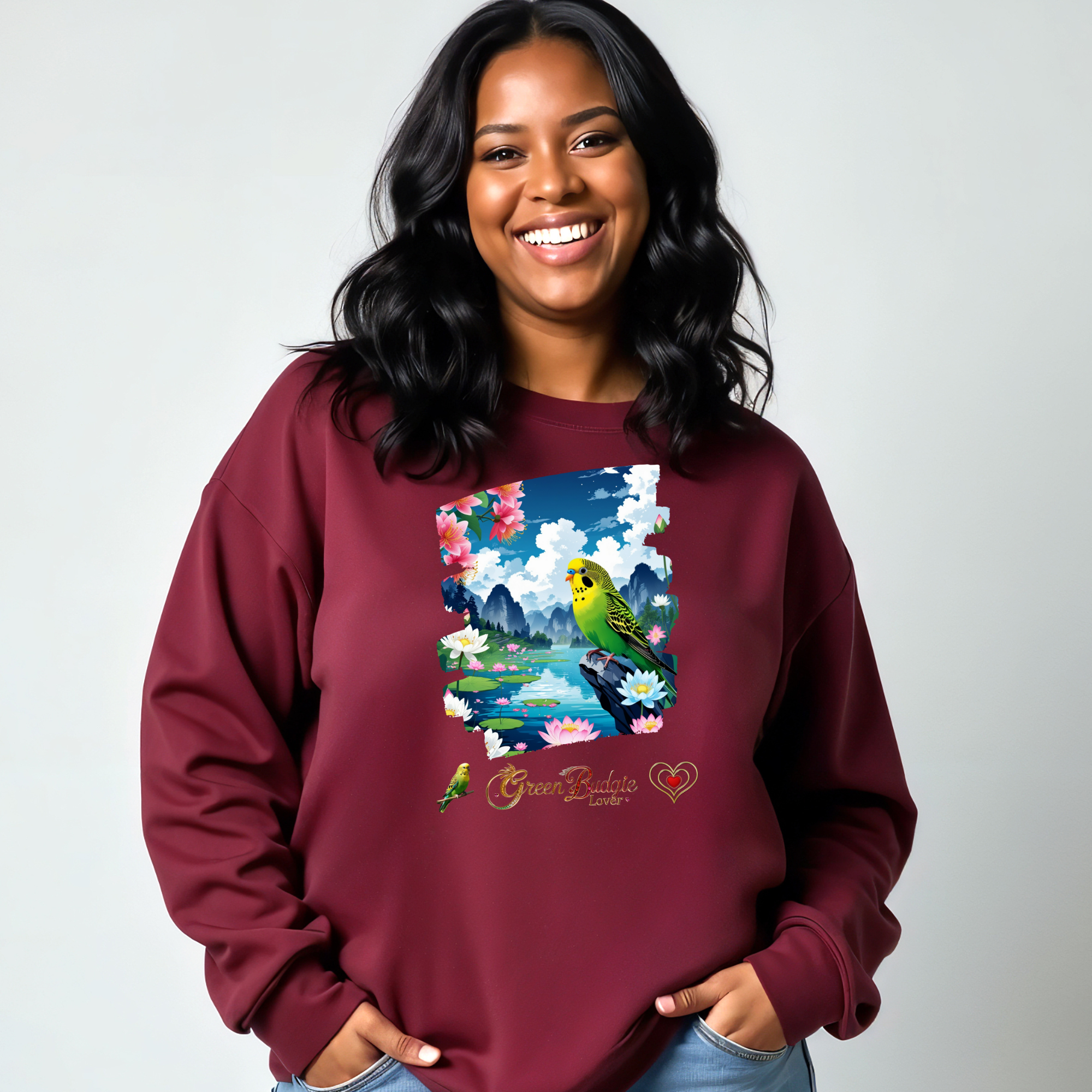 Green Budgie Lover Mountain Sweatshirt