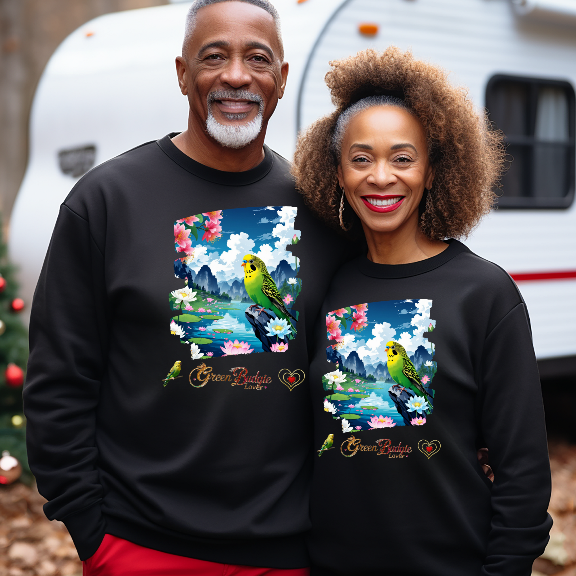Green Budgie Lover Mountain Sweatshirt