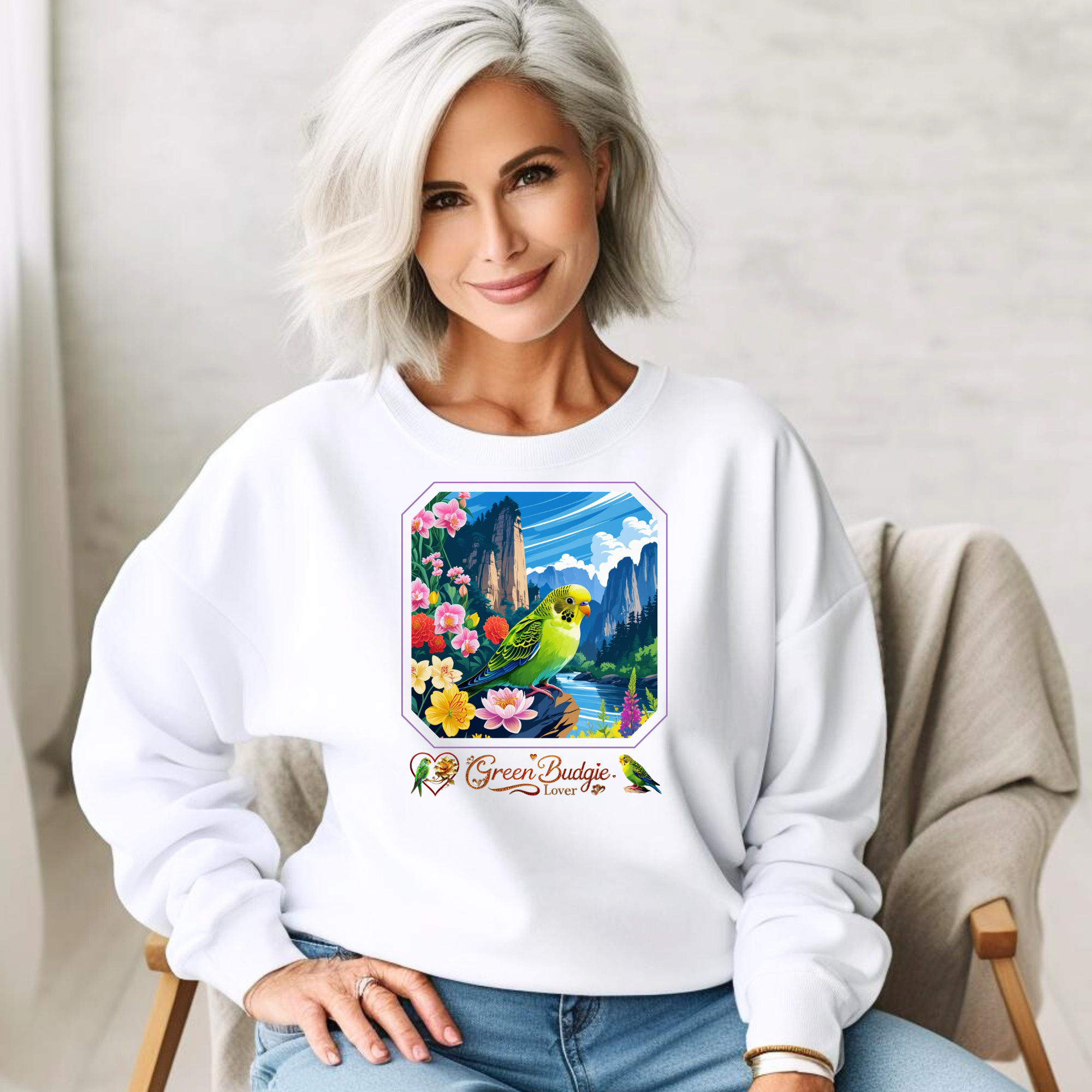 Floral Green Budgie Lover Sweatshirt