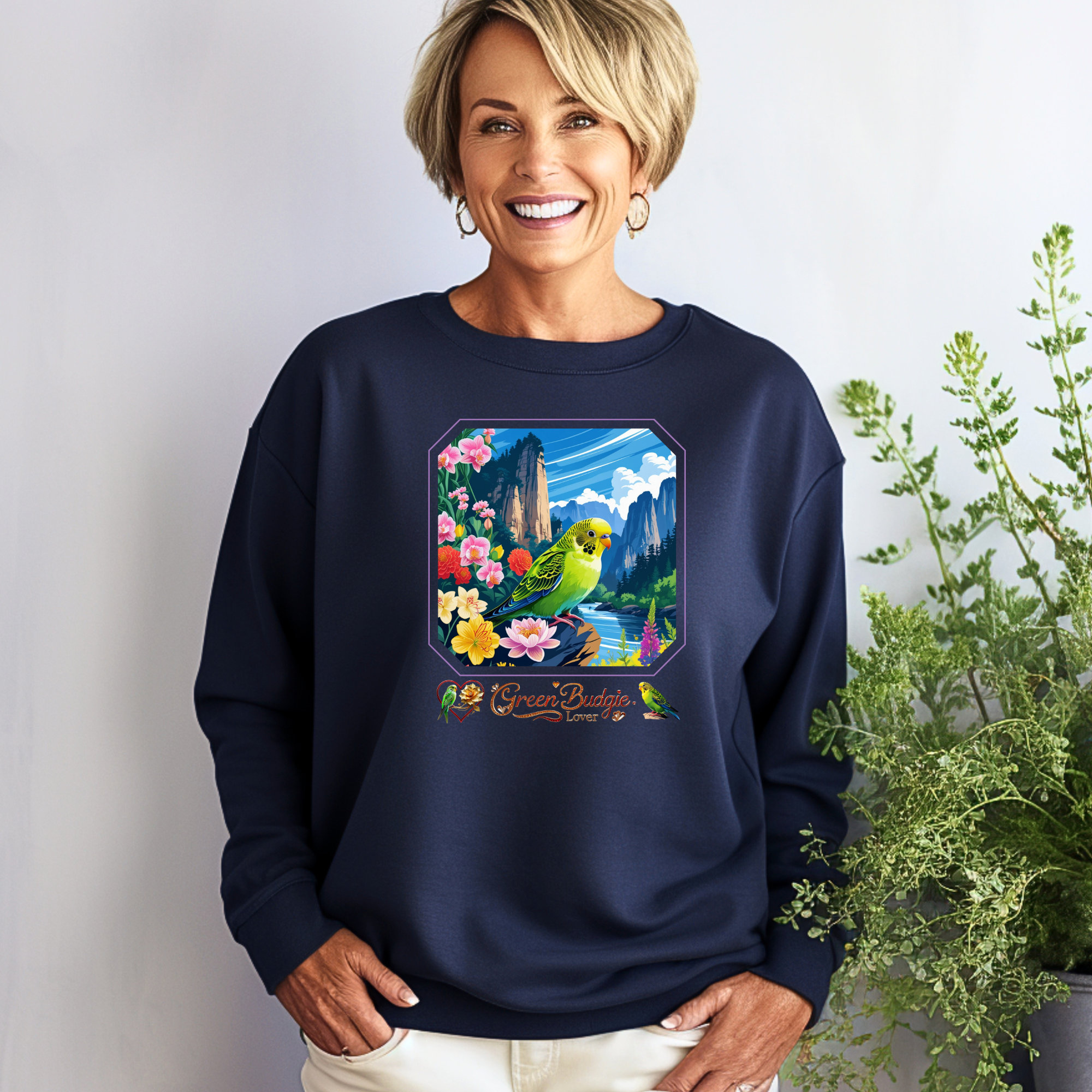 Floral Green Budgie Lover Sweatshirt