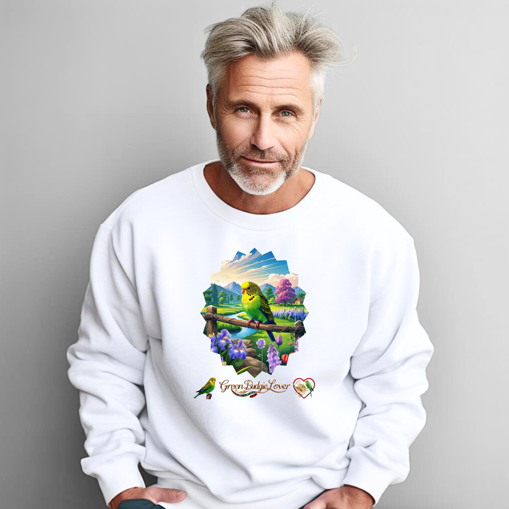 Green Budgie Lover Scenic Sweatshirt