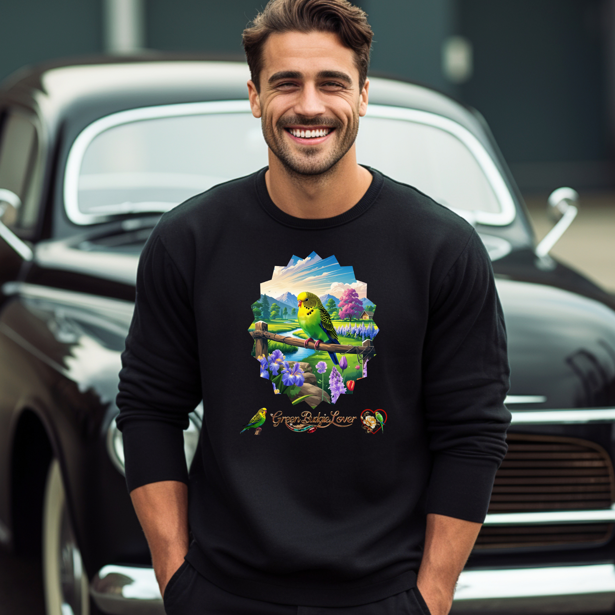 Green Budgie Lover Scenic Sweatshirt