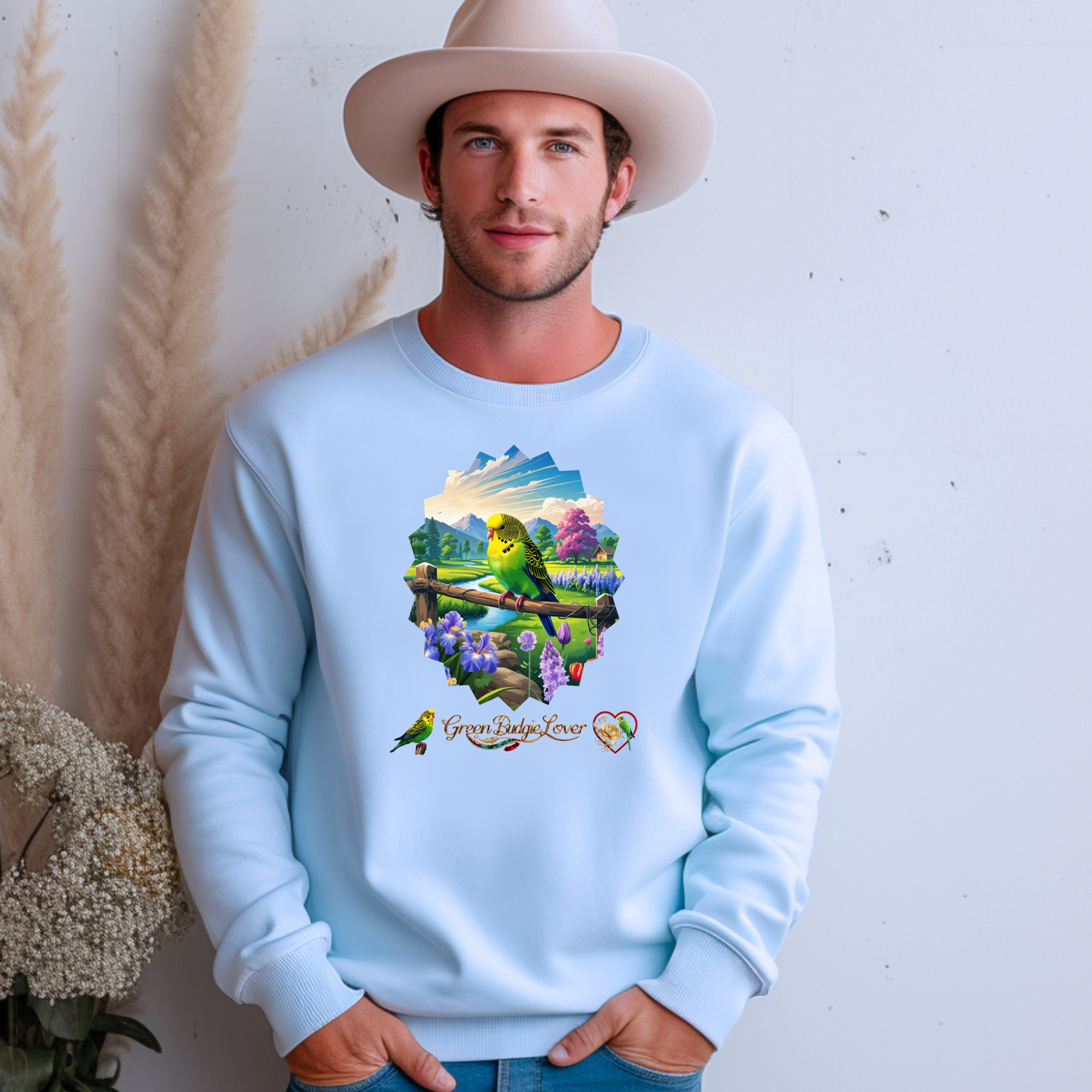 Green Budgie Lover Scenic Sweatshirt