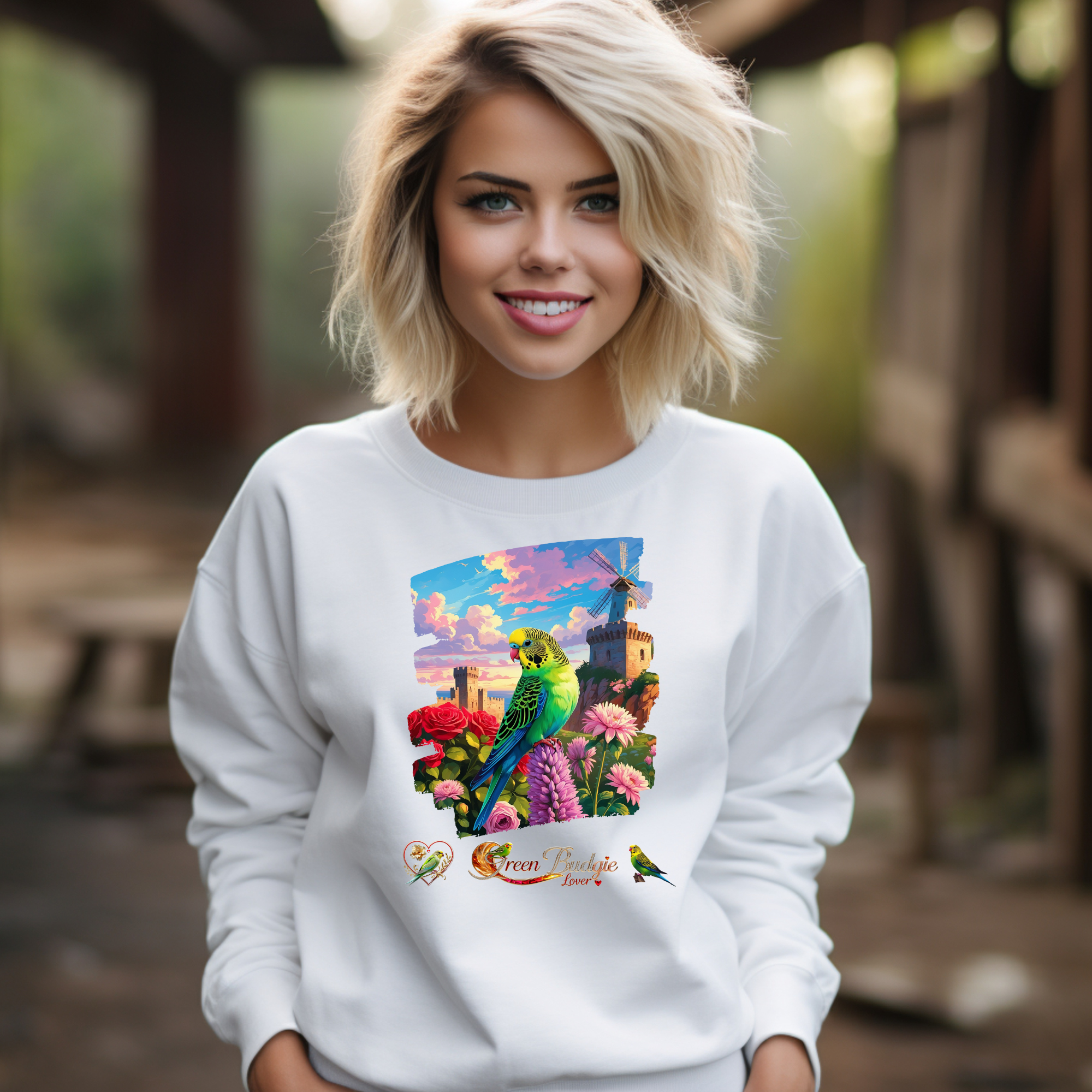 Green Budgie Lover Nature Sweatshirt