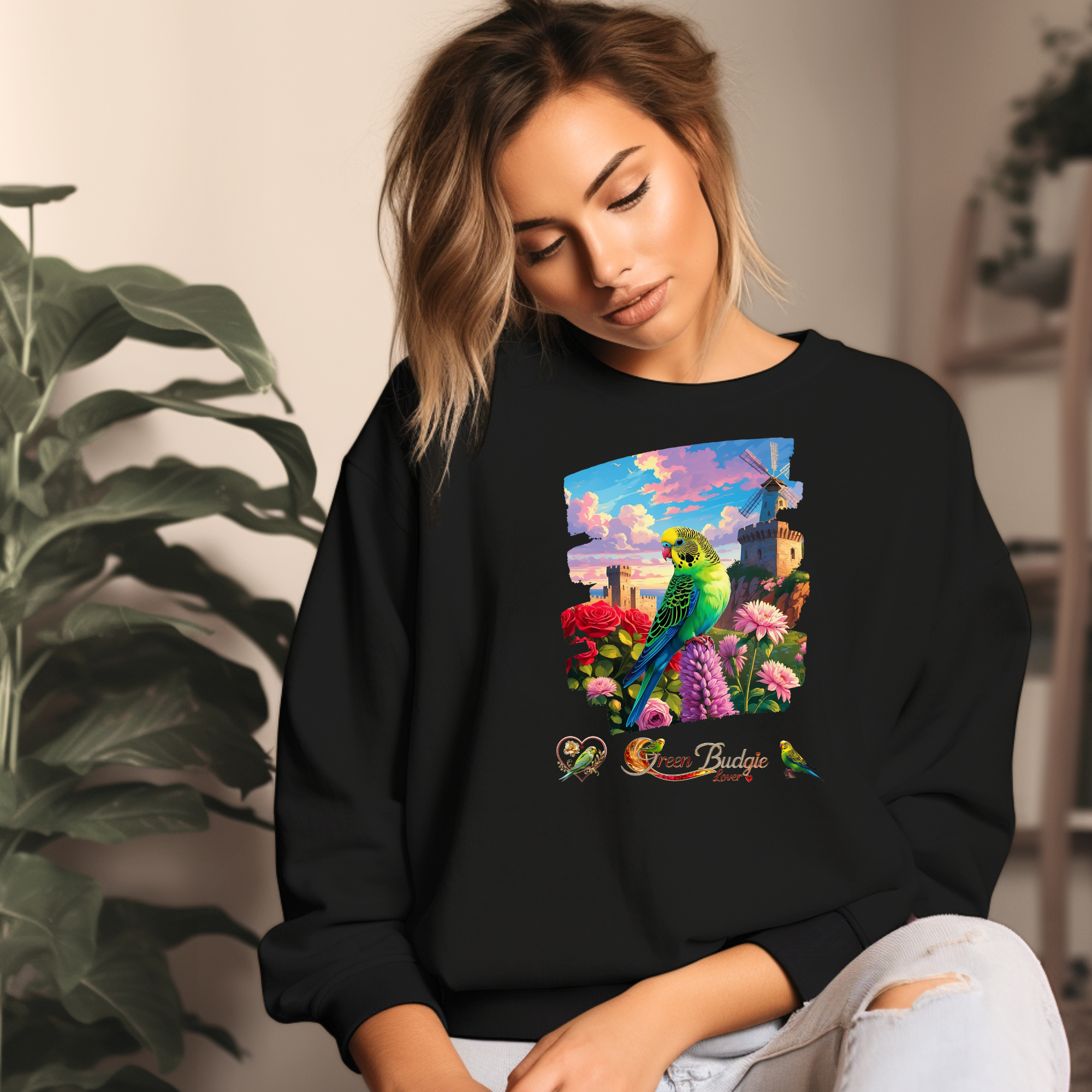 Green Budgie Lover Nature Sweatshirt