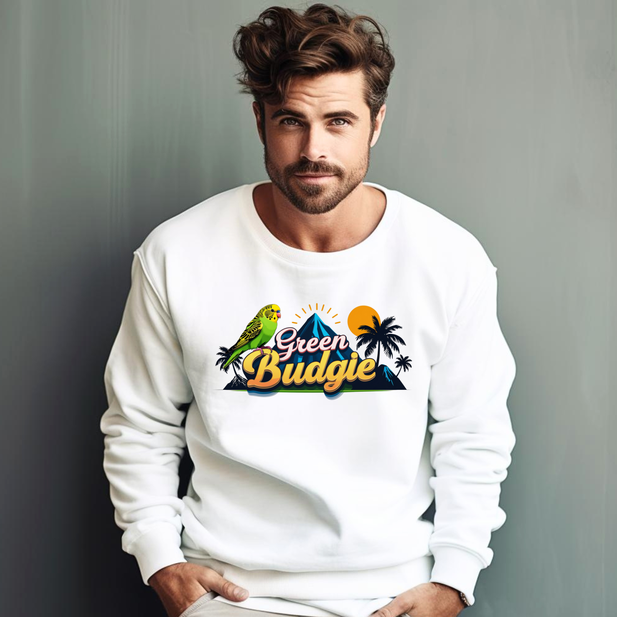 Green Budgie Sunset Island Sweatshirt