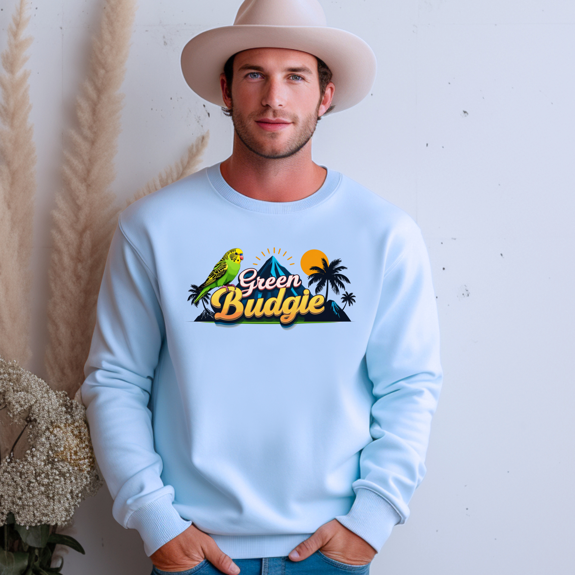Green Budgie Sunset Island Sweatshirt