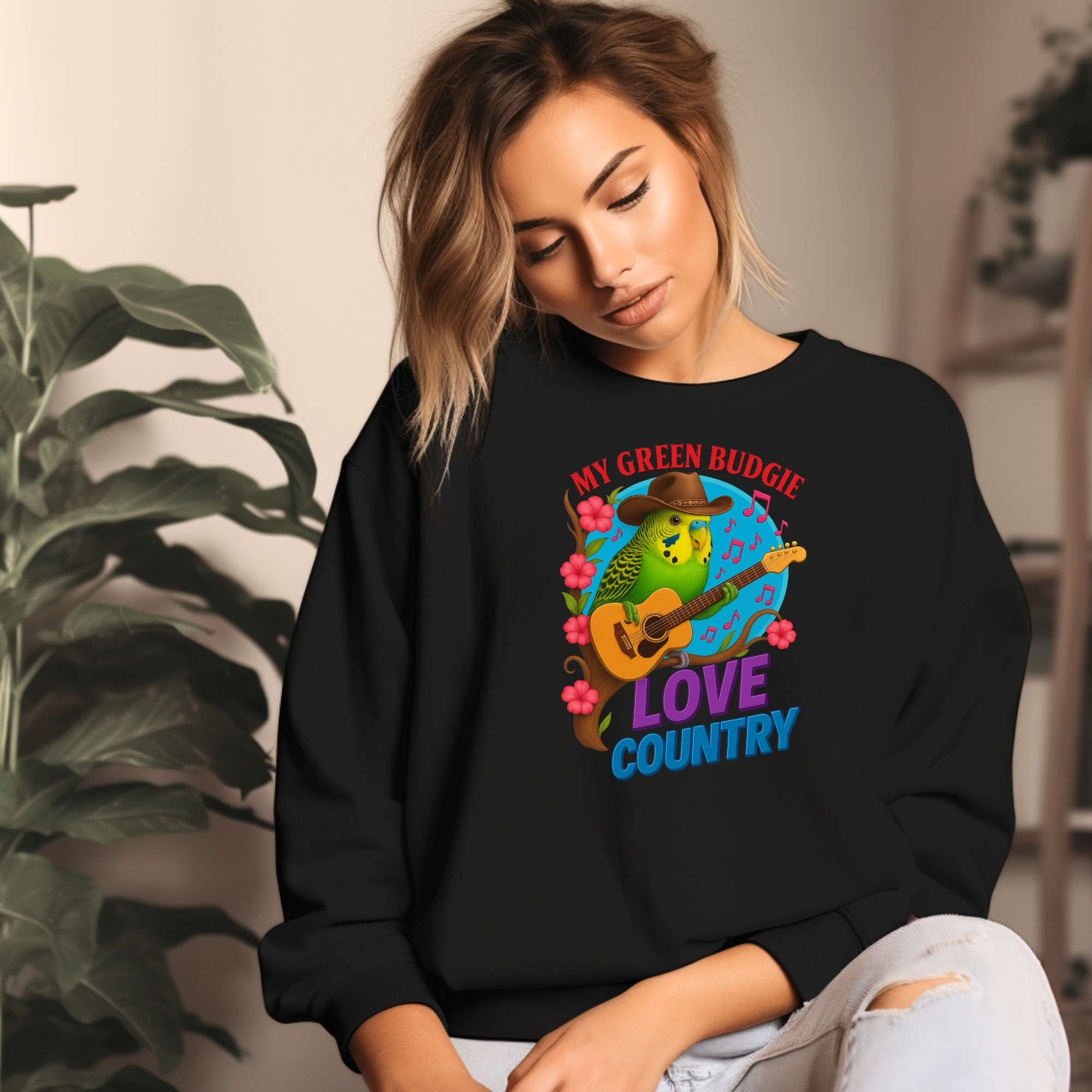 Green Budgie Love Country Sweatshirt