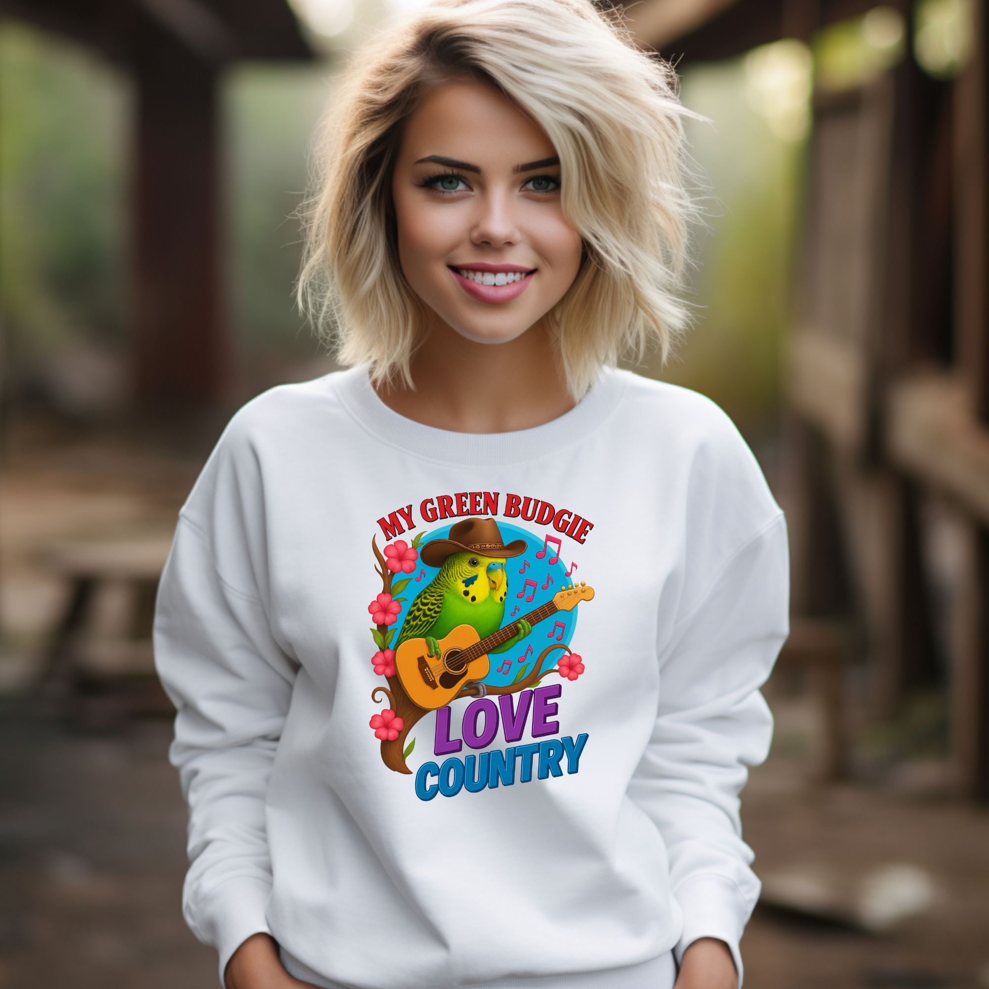 Green Budgie Love Country Sweatshirt