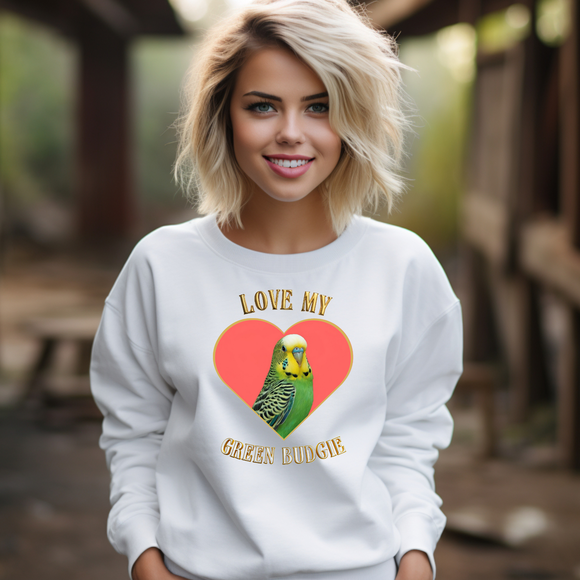 Love My Green Budgie Heart Sweatshirt