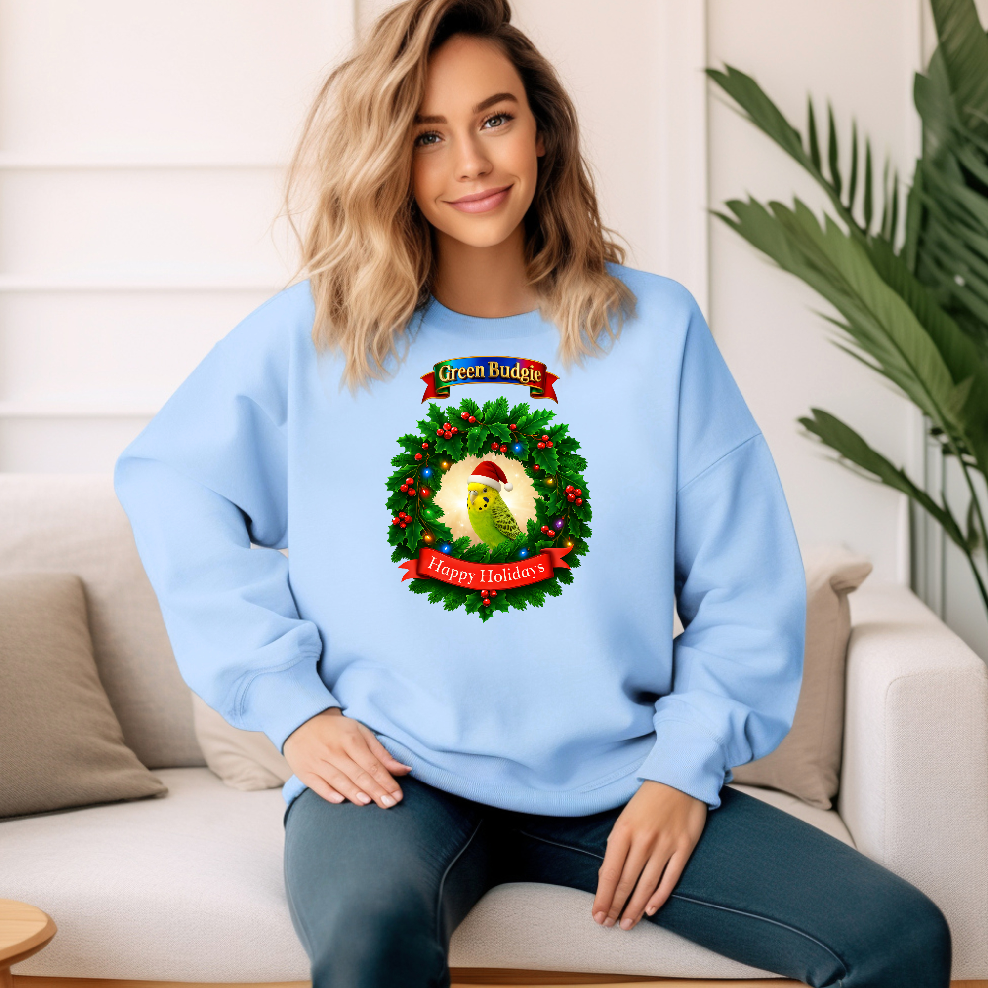 Green Budgie Happy Holidays Sweatshirt