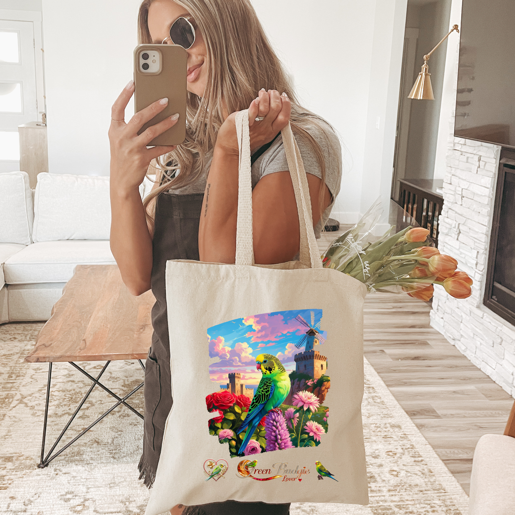 Green Budgie Lover Tote Bag