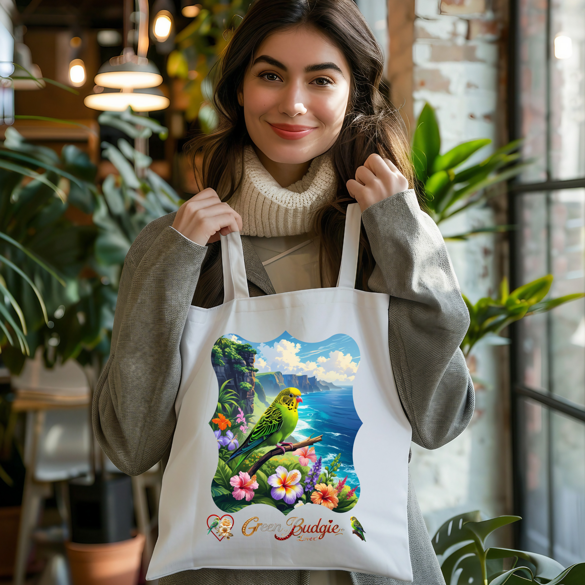 Green Budgie Lover Tote Bag