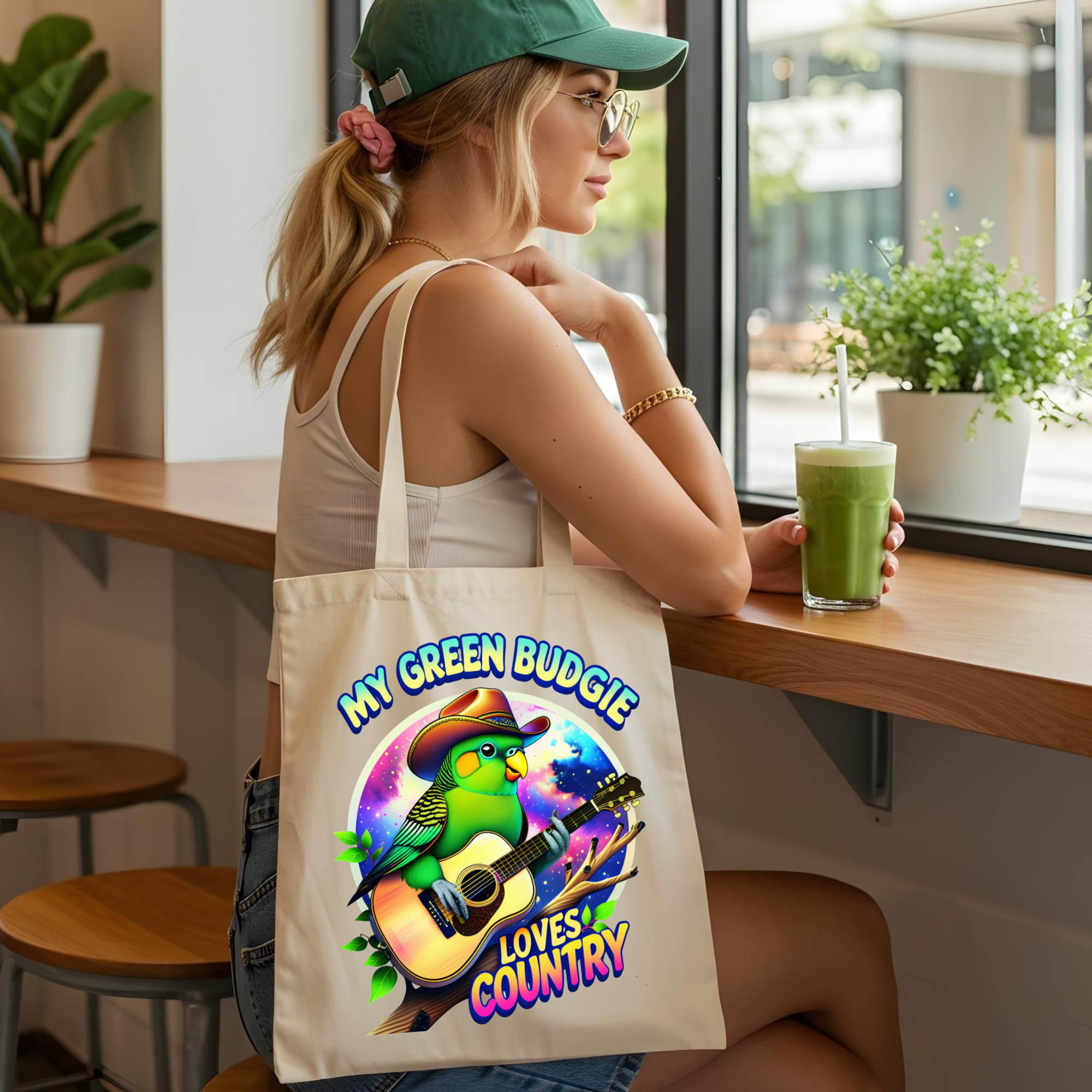 Green Budgie Loves Country Tote Bag