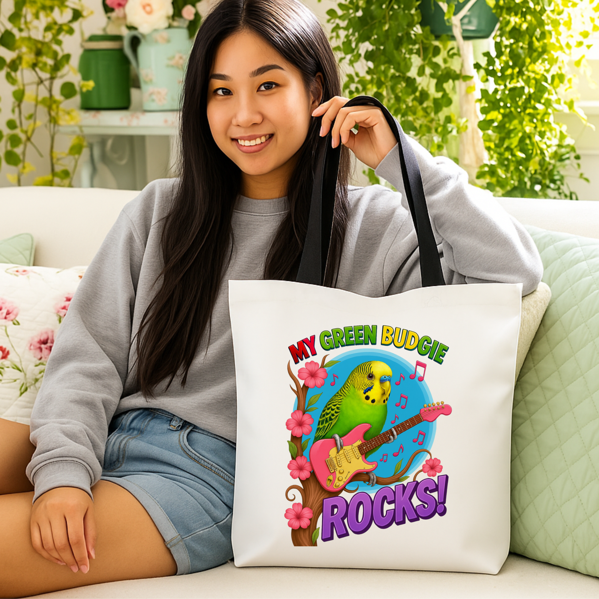My Green Budgie Rocks Tote Bag