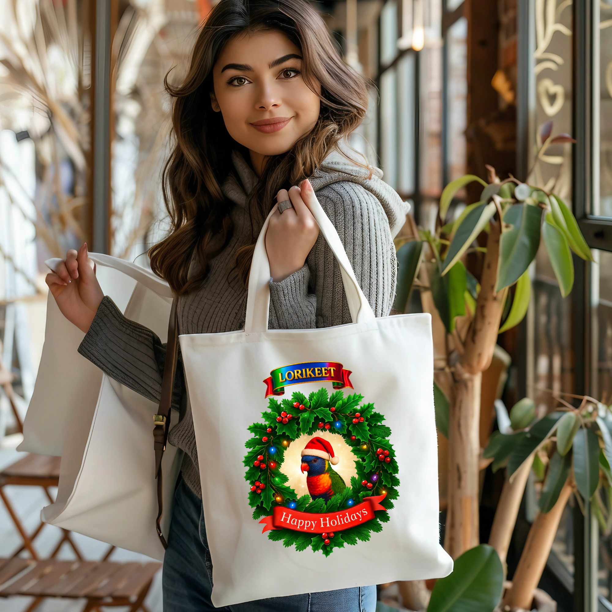 Lorikeet Happy Holidays Tote Bag