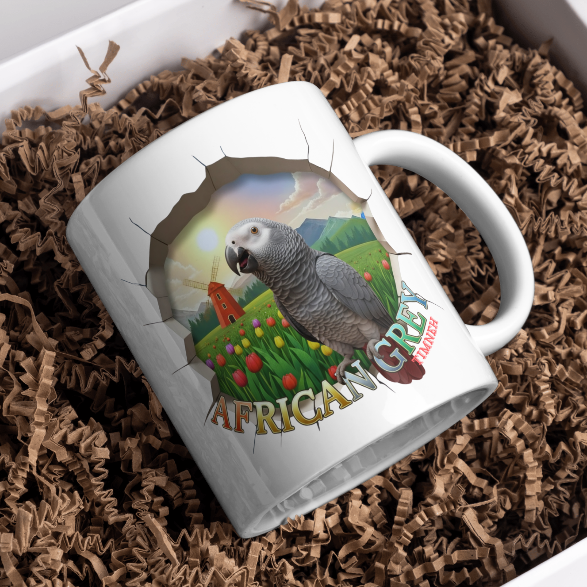 African Grey Timneh Tulip Field Mug