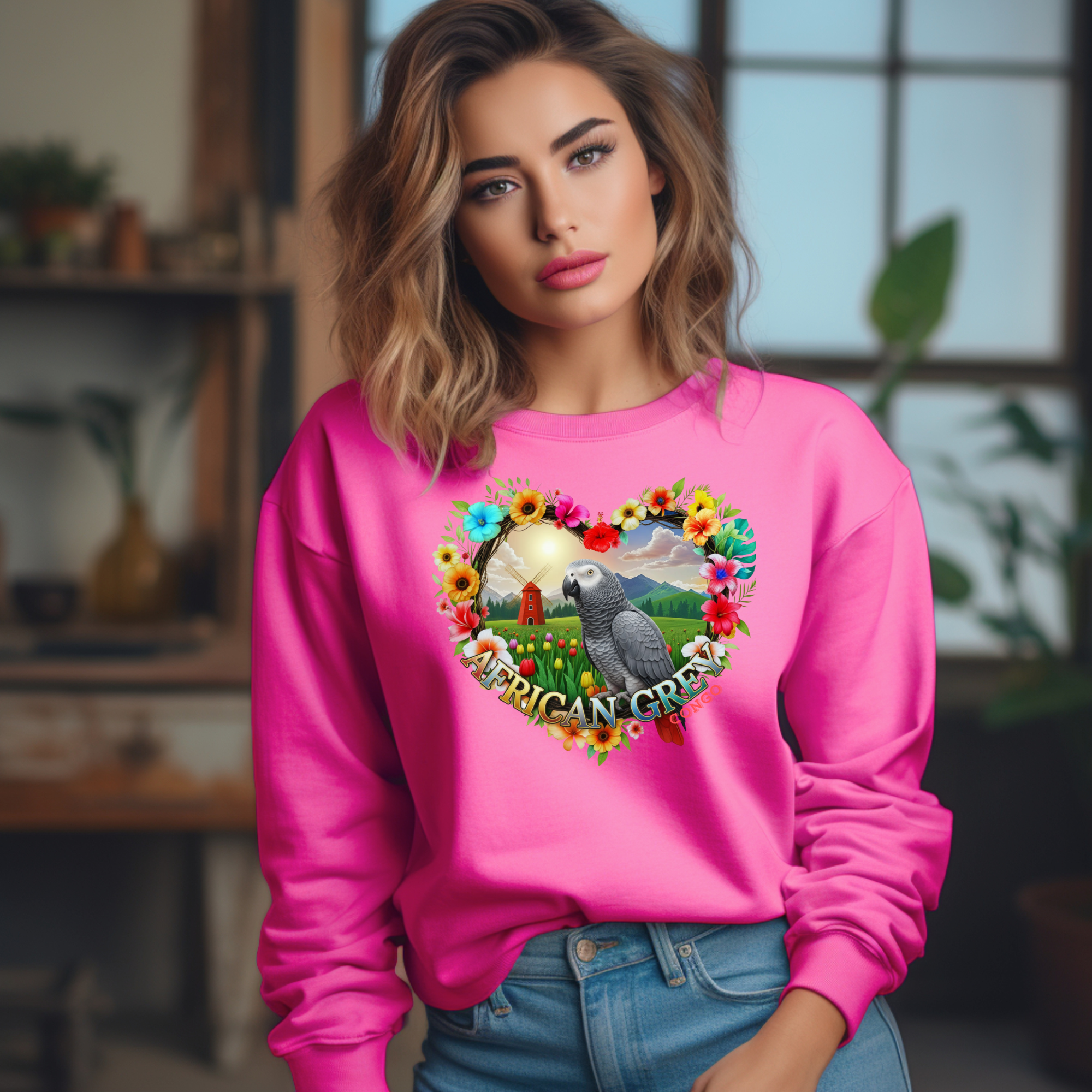African Grey Garden Scene Sweatshirt
