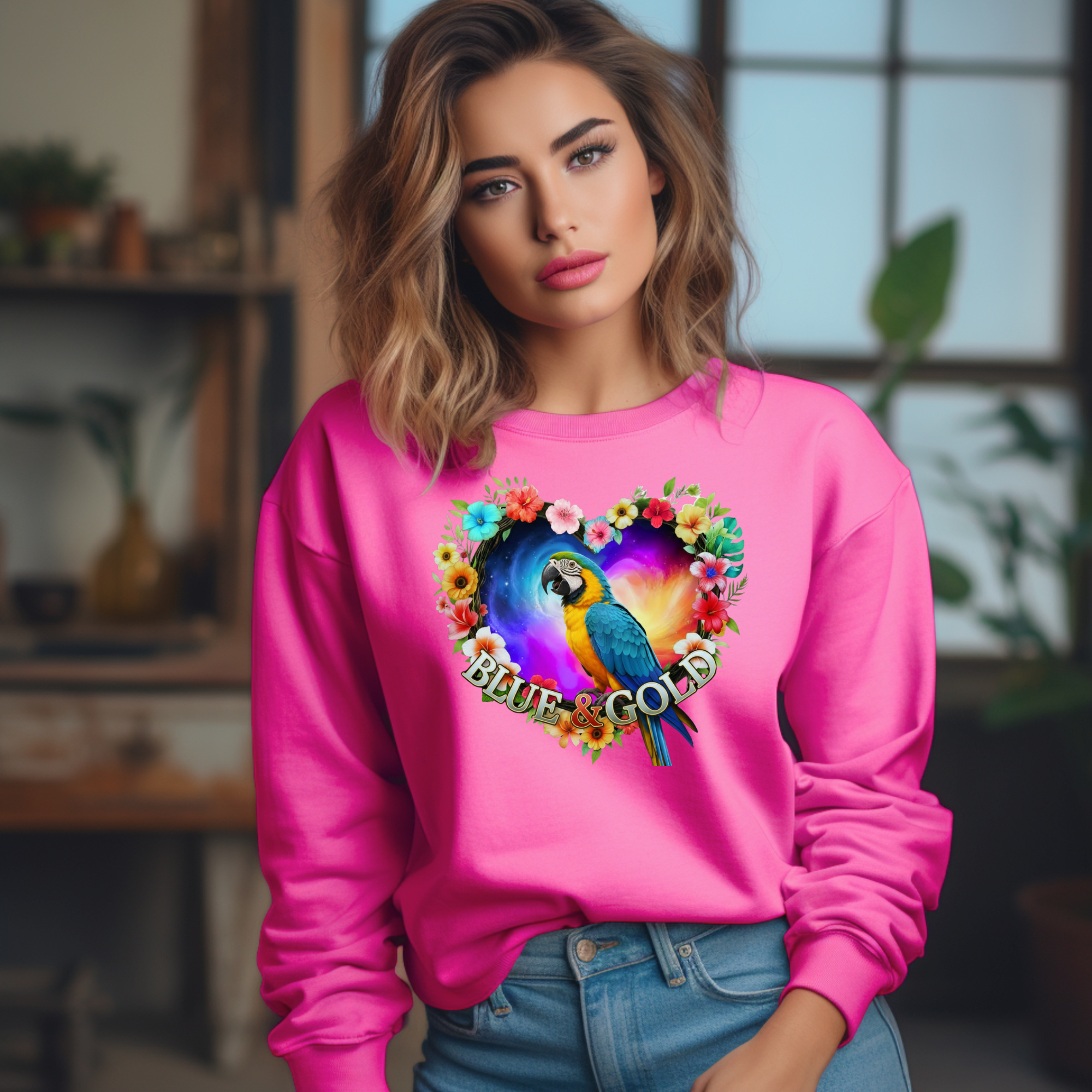 Blue & Gold Floral Heart Sweatshirt