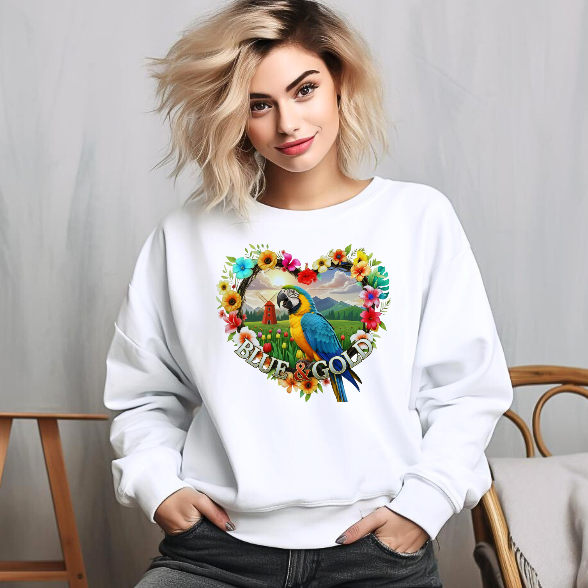 Blue And Gold Floral Sweatshirt