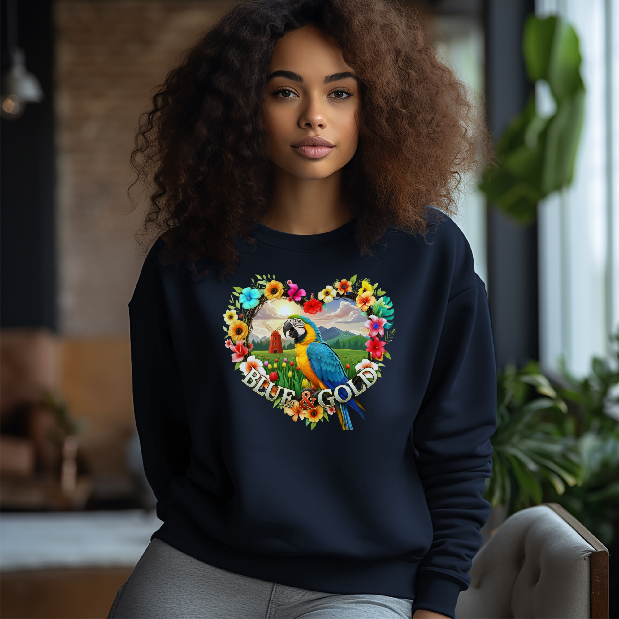 Blue And Gold Floral Sweatshirt
