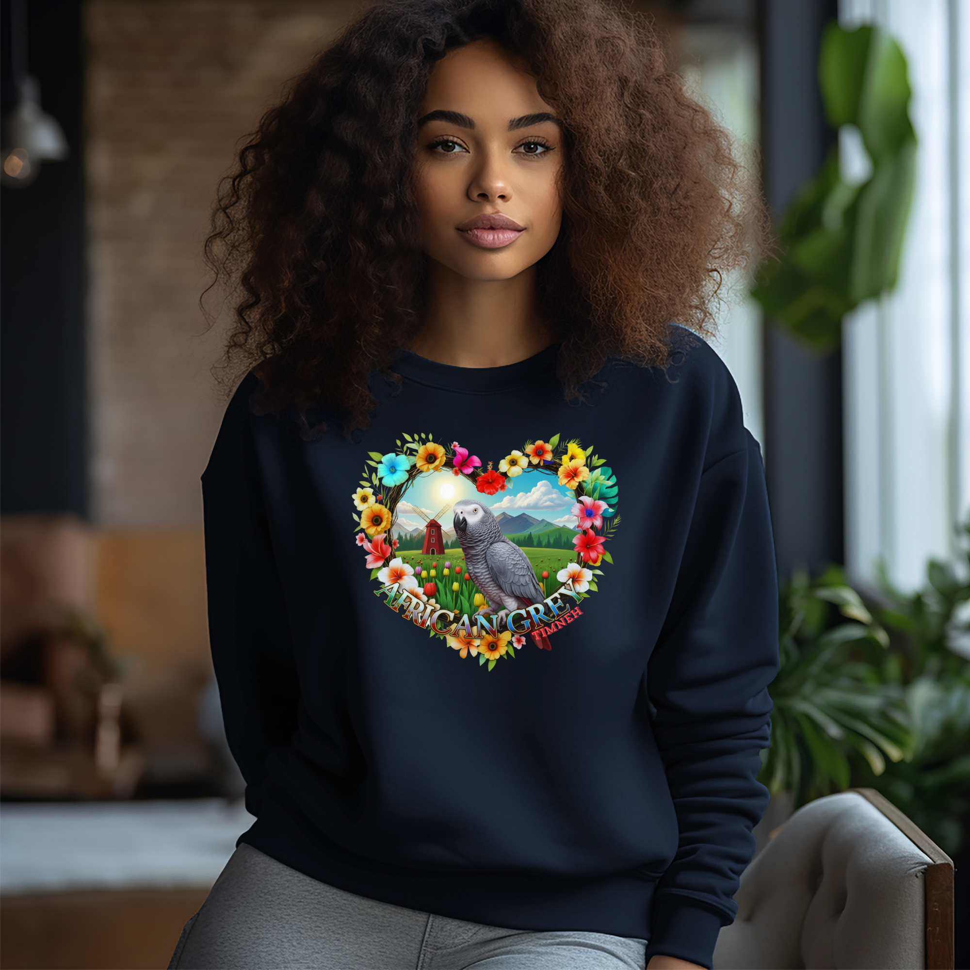 African Grey Timneh Flower Sweatshirt