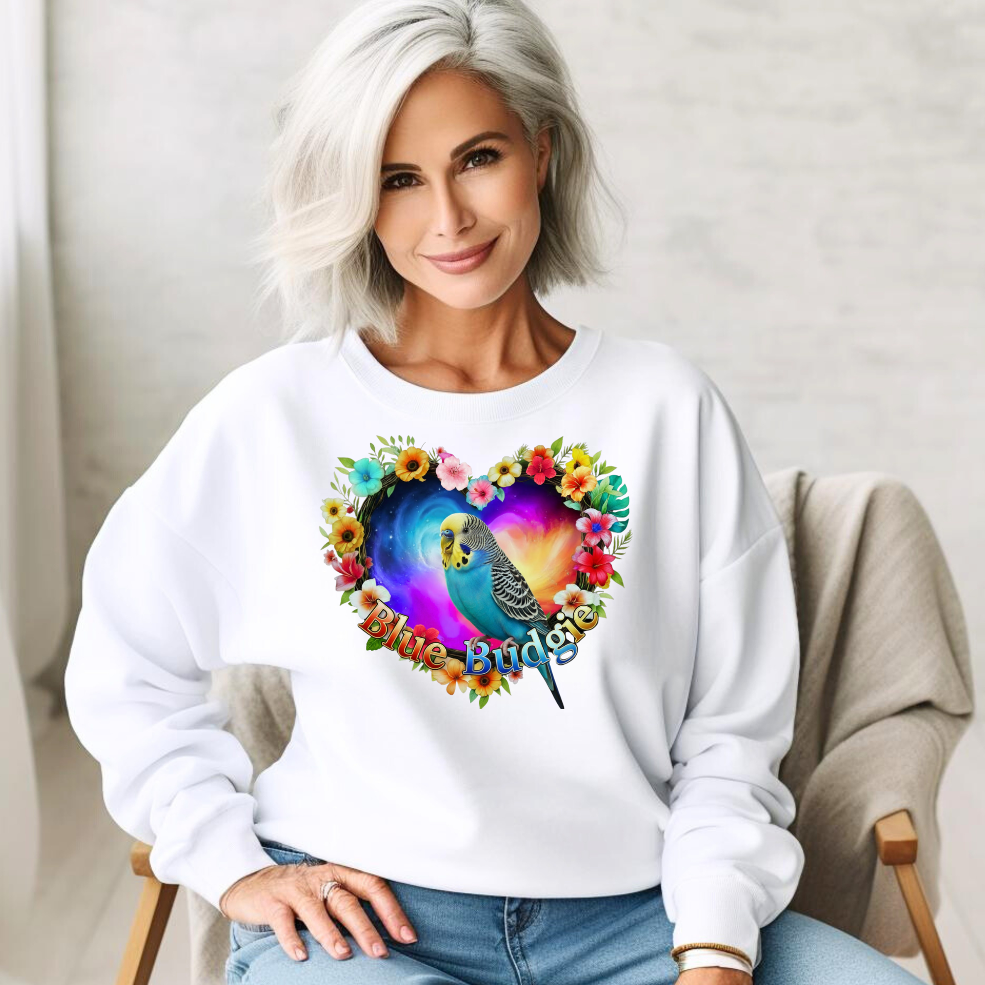 Blue Budgie Heart Sweatshirt