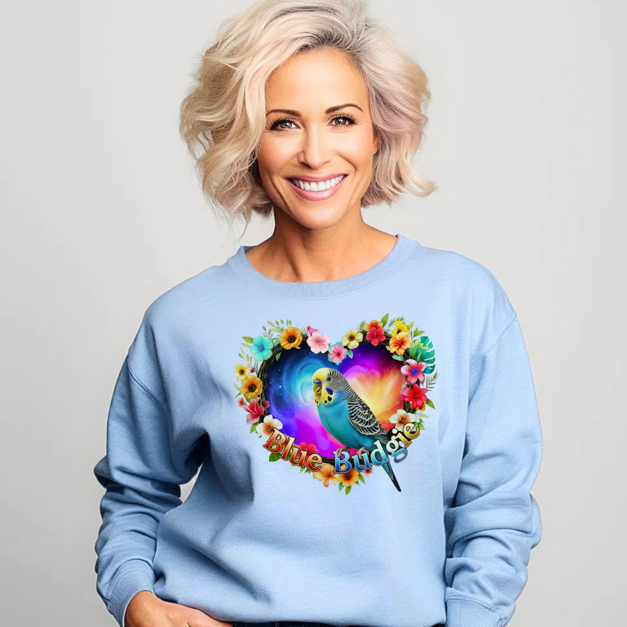 Blue Budgie Galaxy Heart Sweatshirt