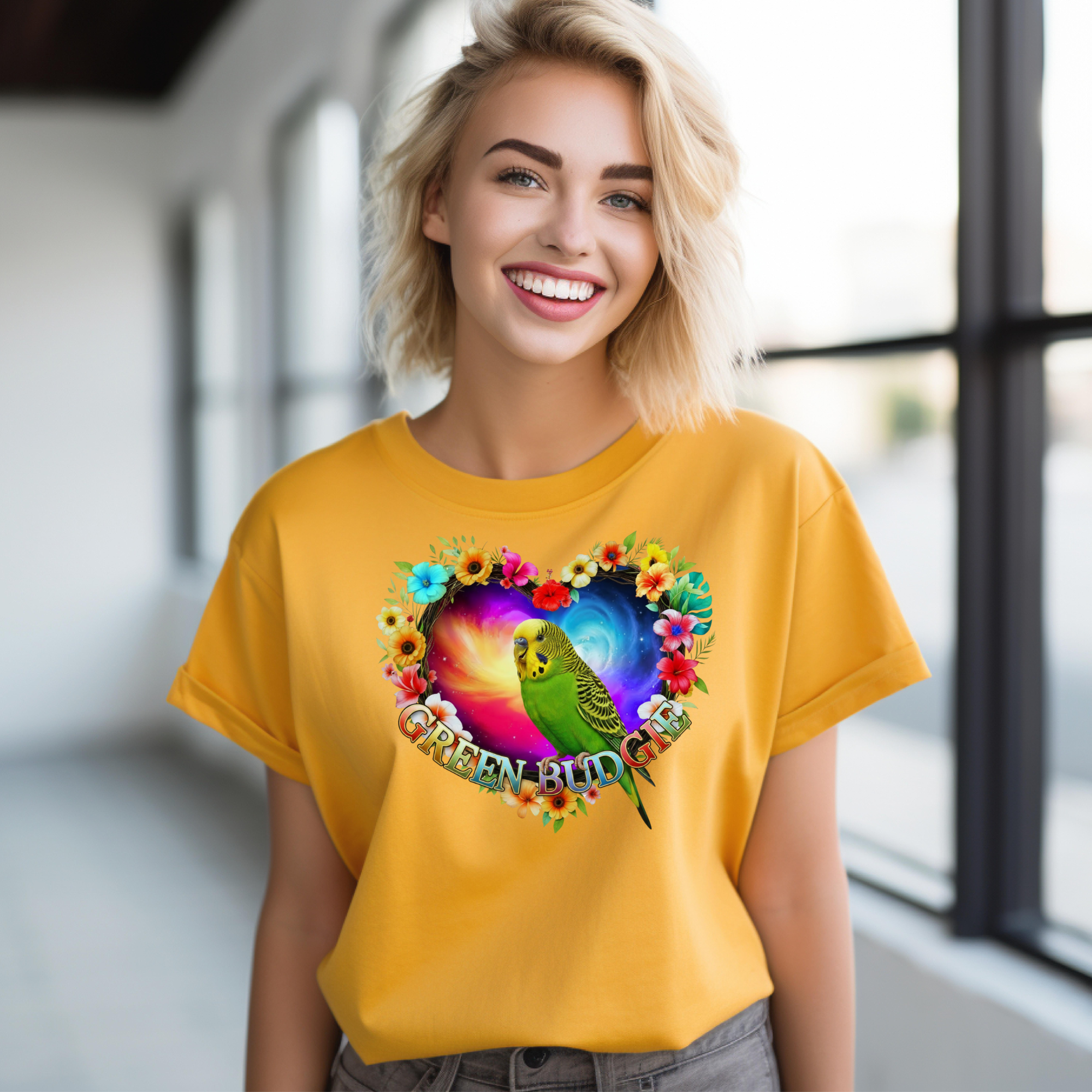 Green Budgie Heart T-Shirt