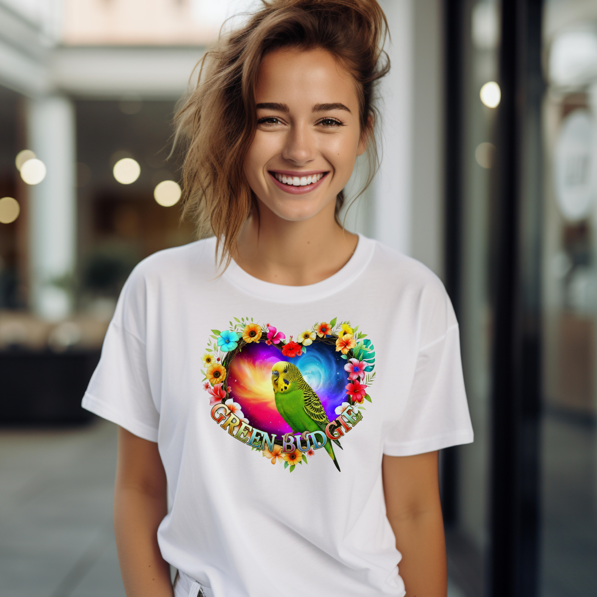 Green Budgie Heart T-Shirt