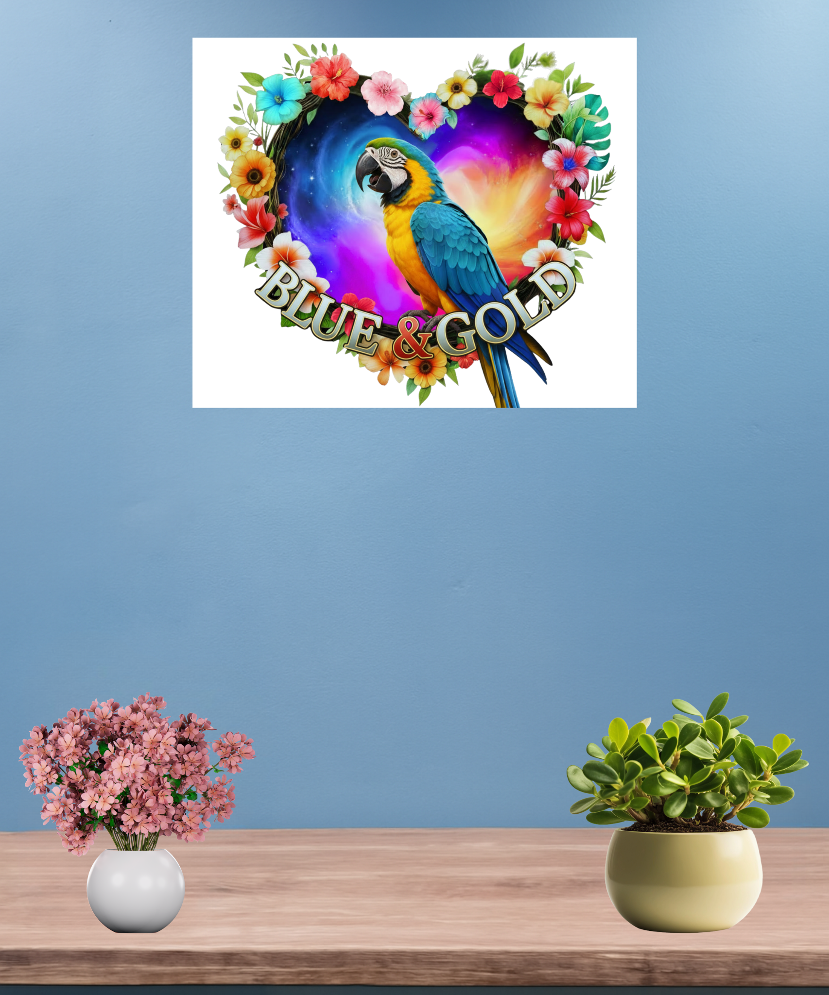 Blue & Gold Floral Heart Wall-Hanging