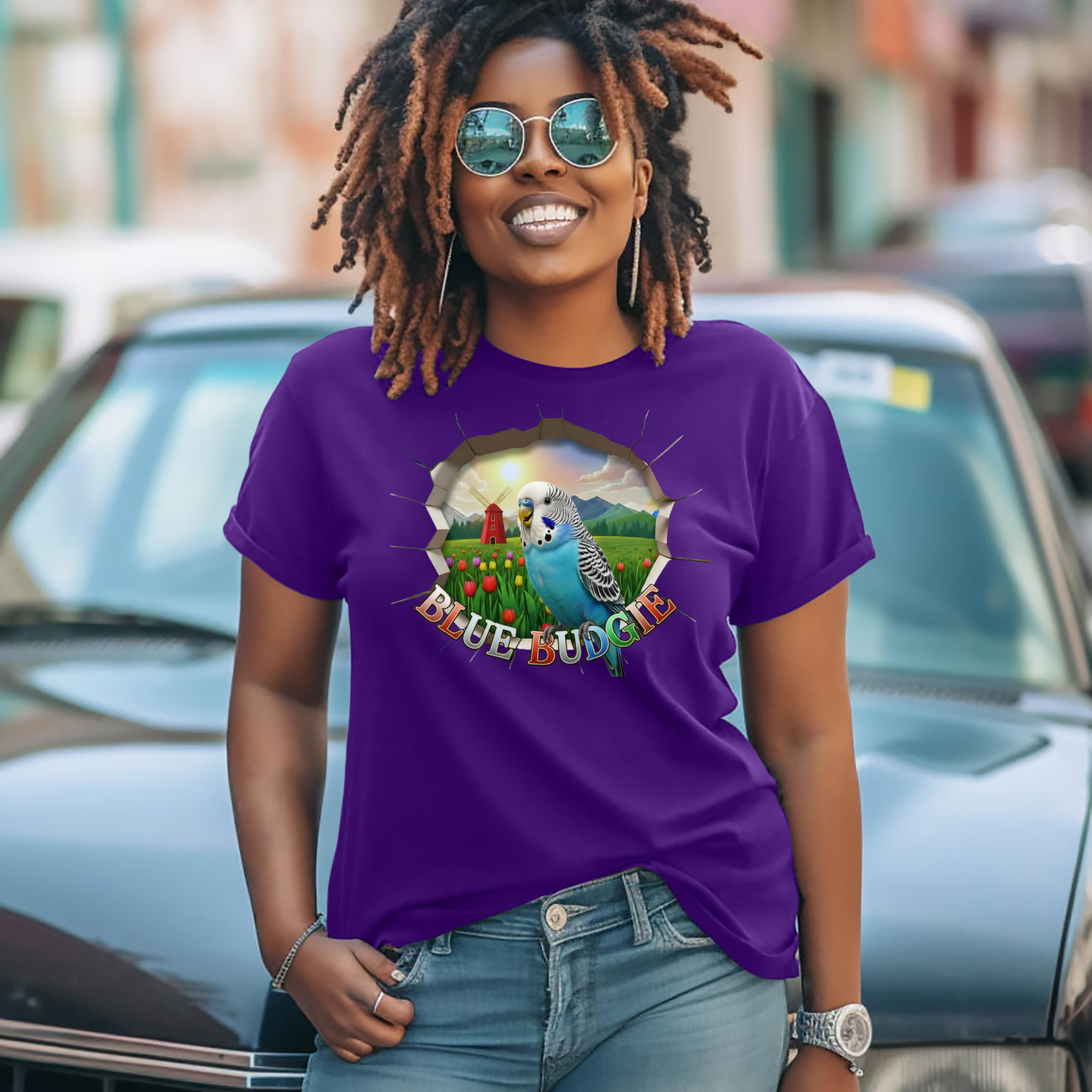 Blue Budgie Nature Scene T-Shirt