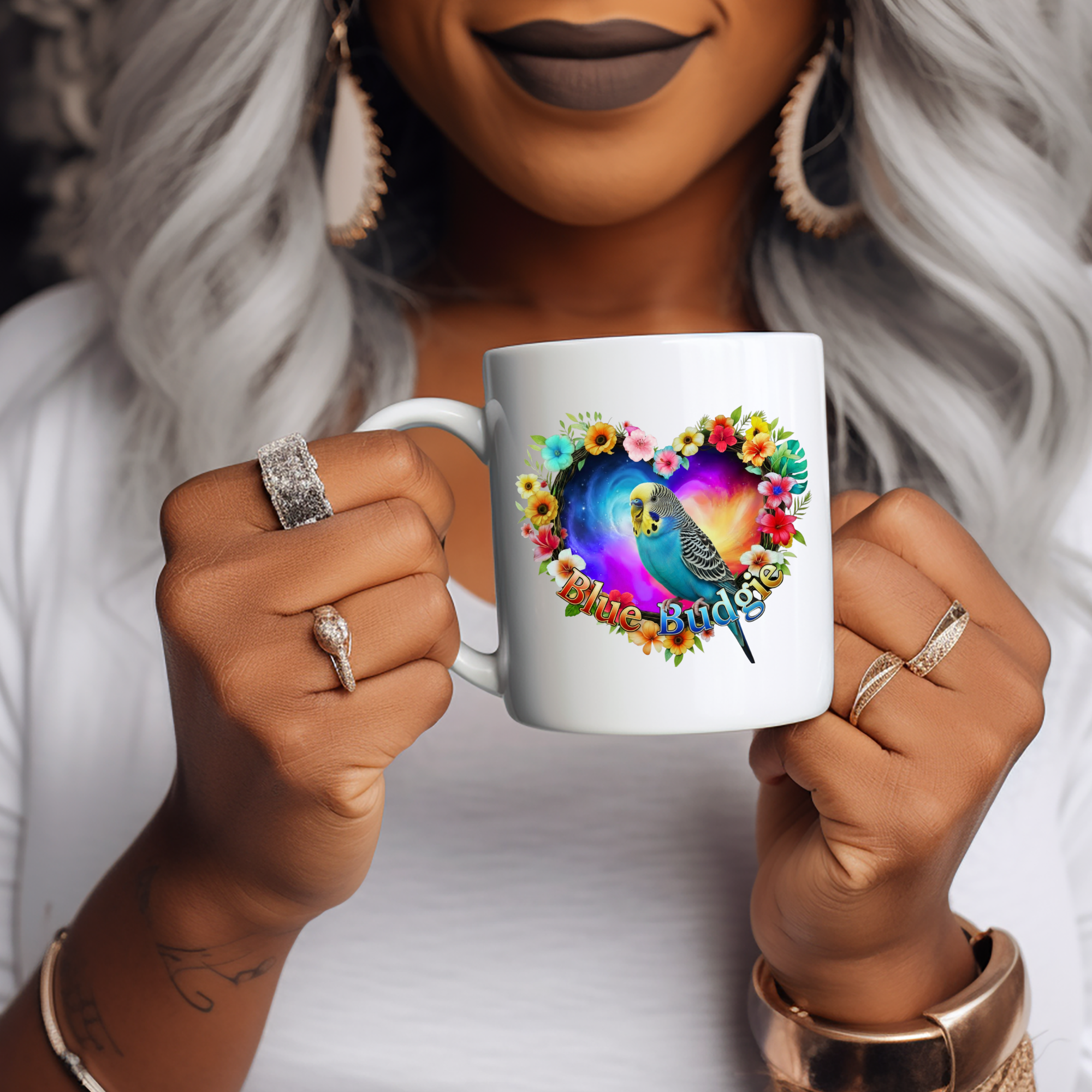 Blue Budgie Floral Mug