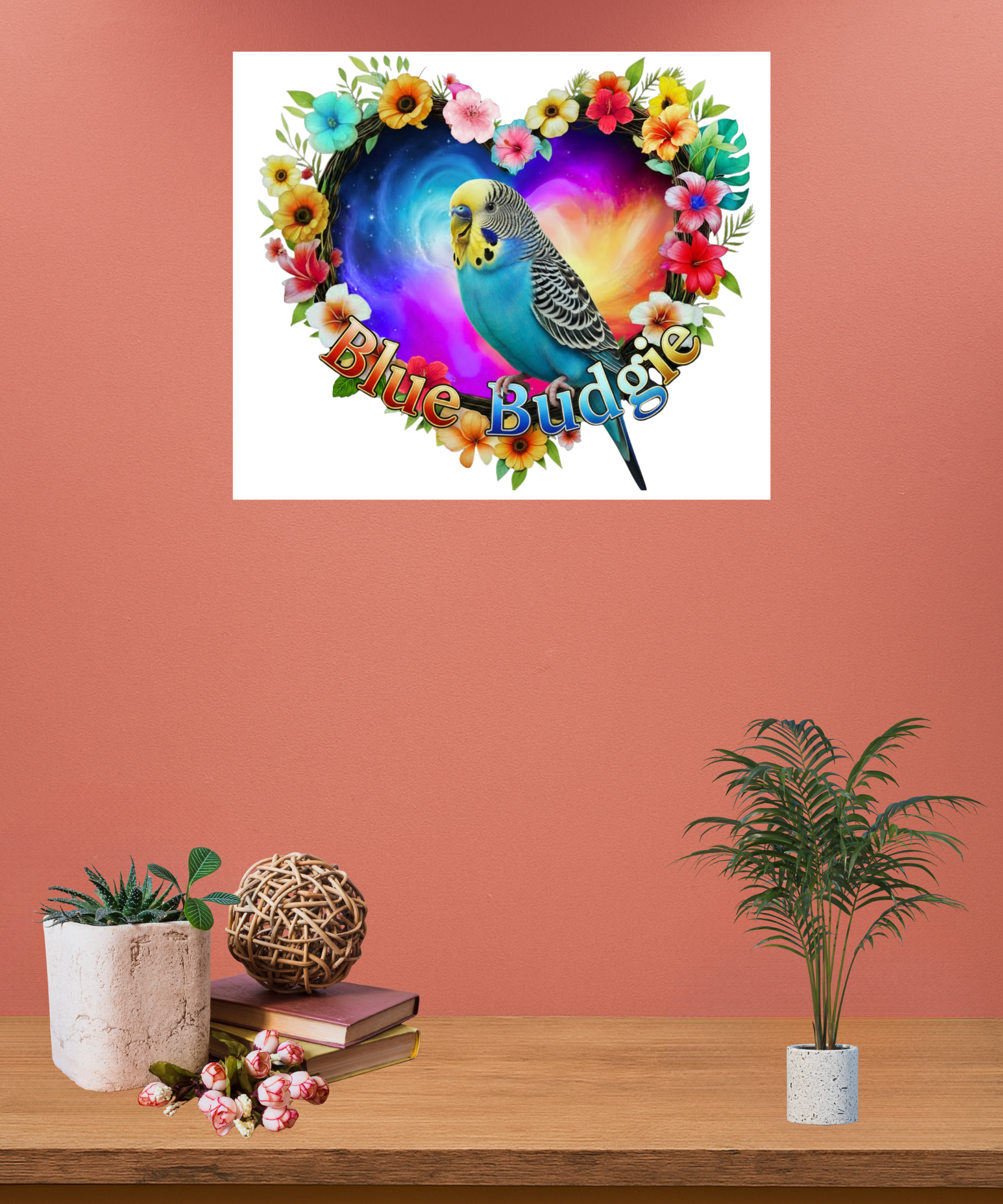 Blue Budgie Heart Design Wall-Hanging