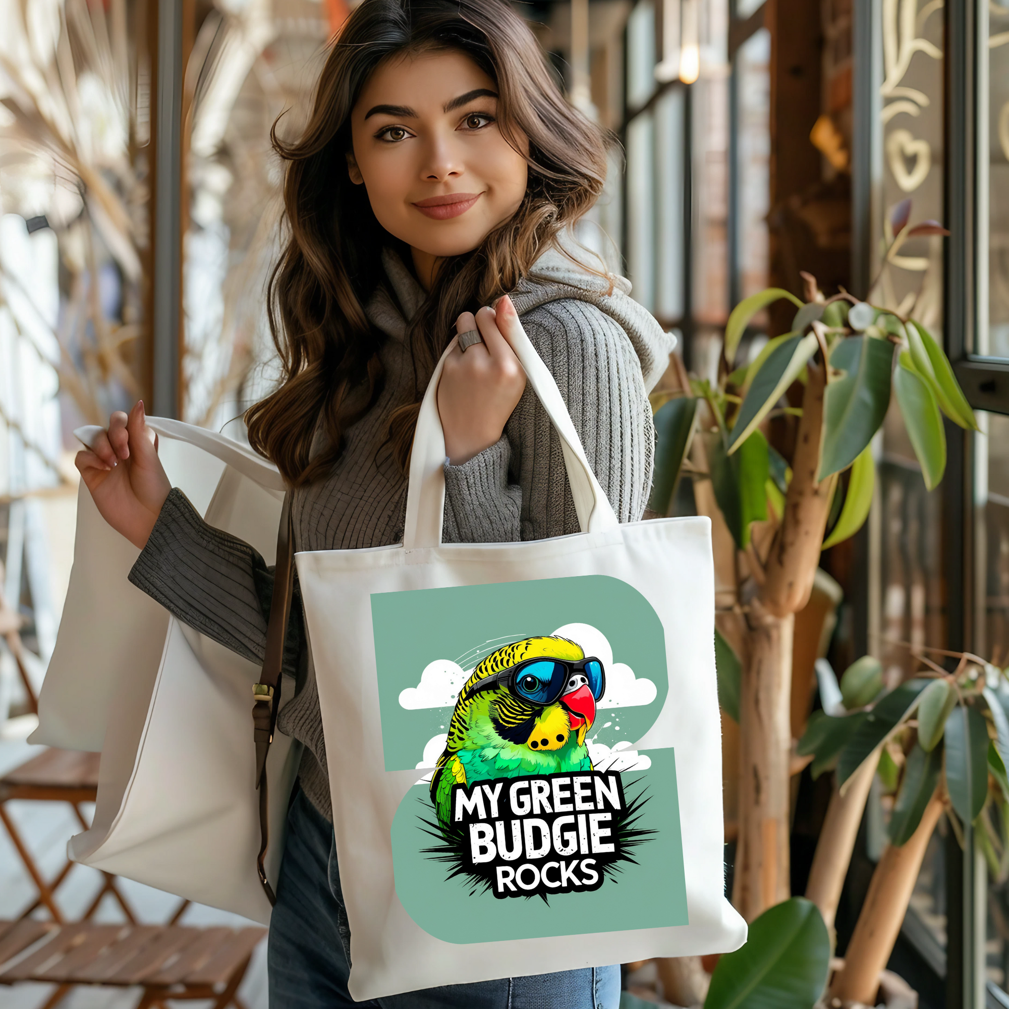 Green Budgie Rocks Tote Bag