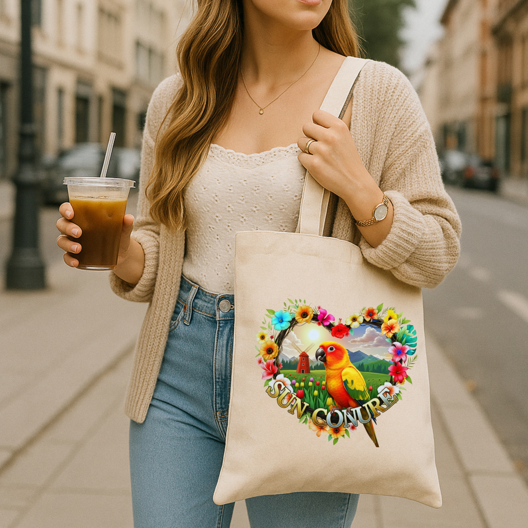 Sun Conure Heart Design Tote Bag