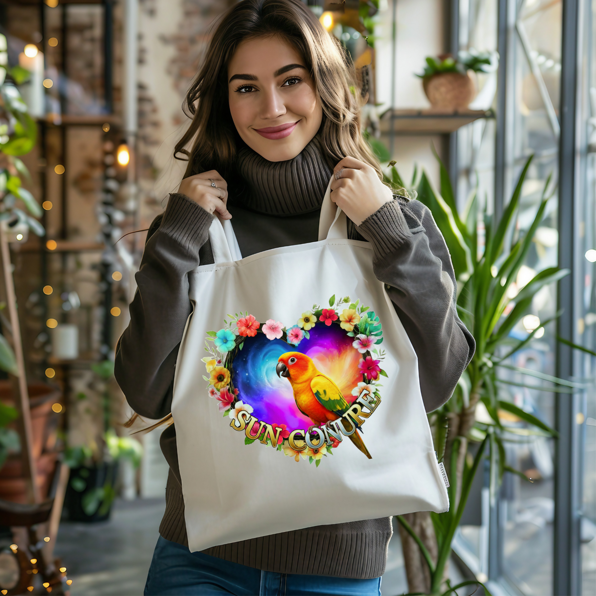 Sun Conure Heart Design Tote Bag