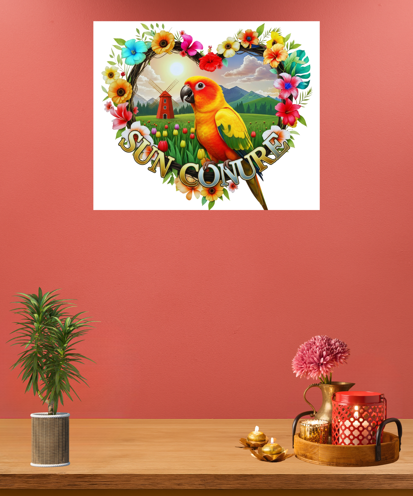 Sun Conure Heart Design Wall-Hanging