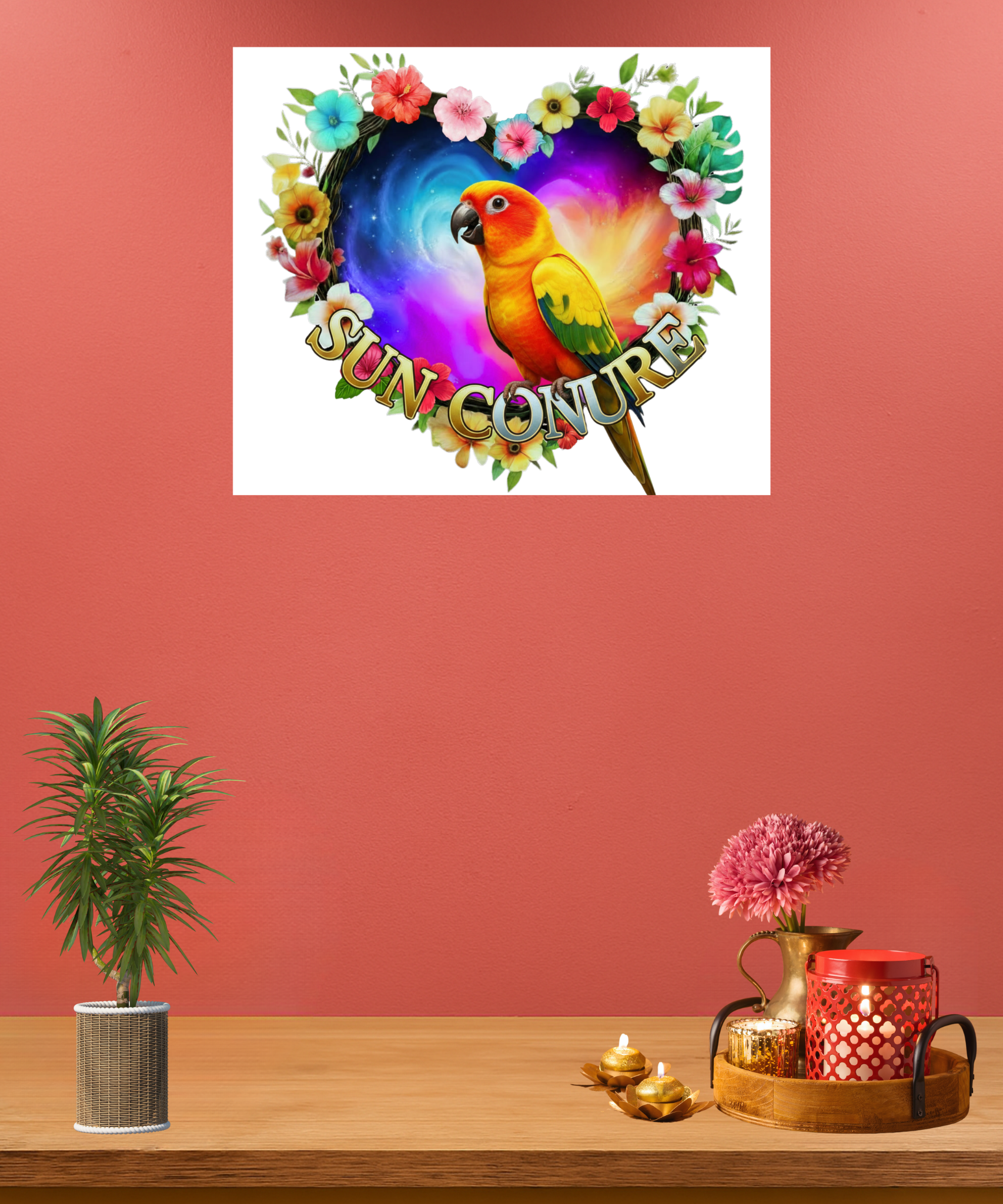 Sun Conure Heart Design Wall-Hanging