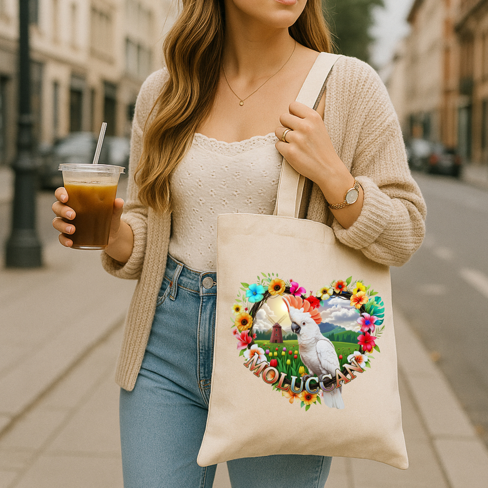 Moluccan Cockatoo Heart Design Tote Bag