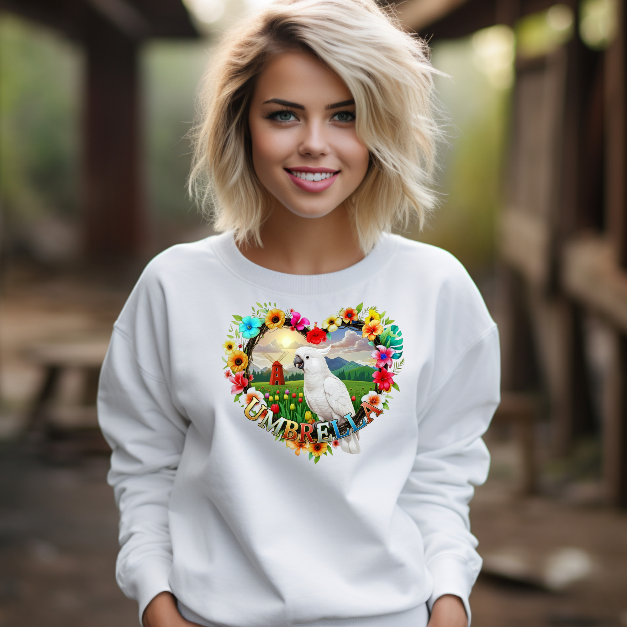 Umbrella Cockatoo Heart Design Sweatshirt