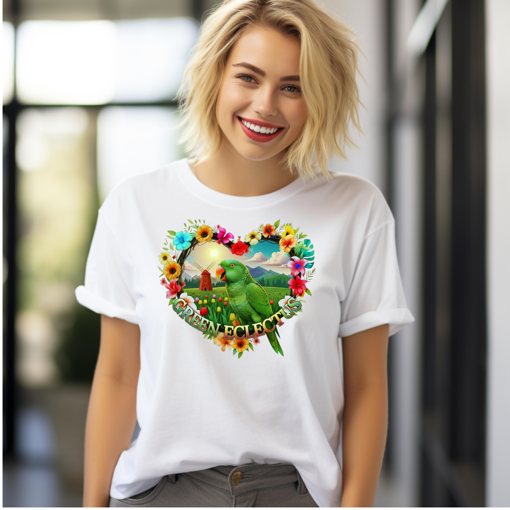 Green Eclectus Floral T-Shirt