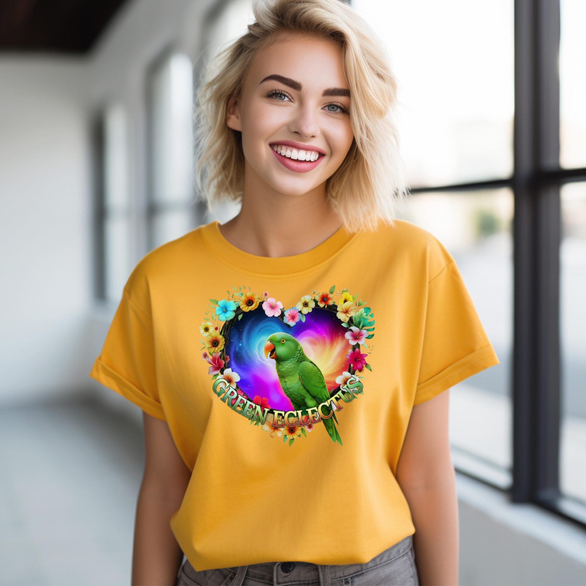 Green Eclectus Floral Heart T-Shirt