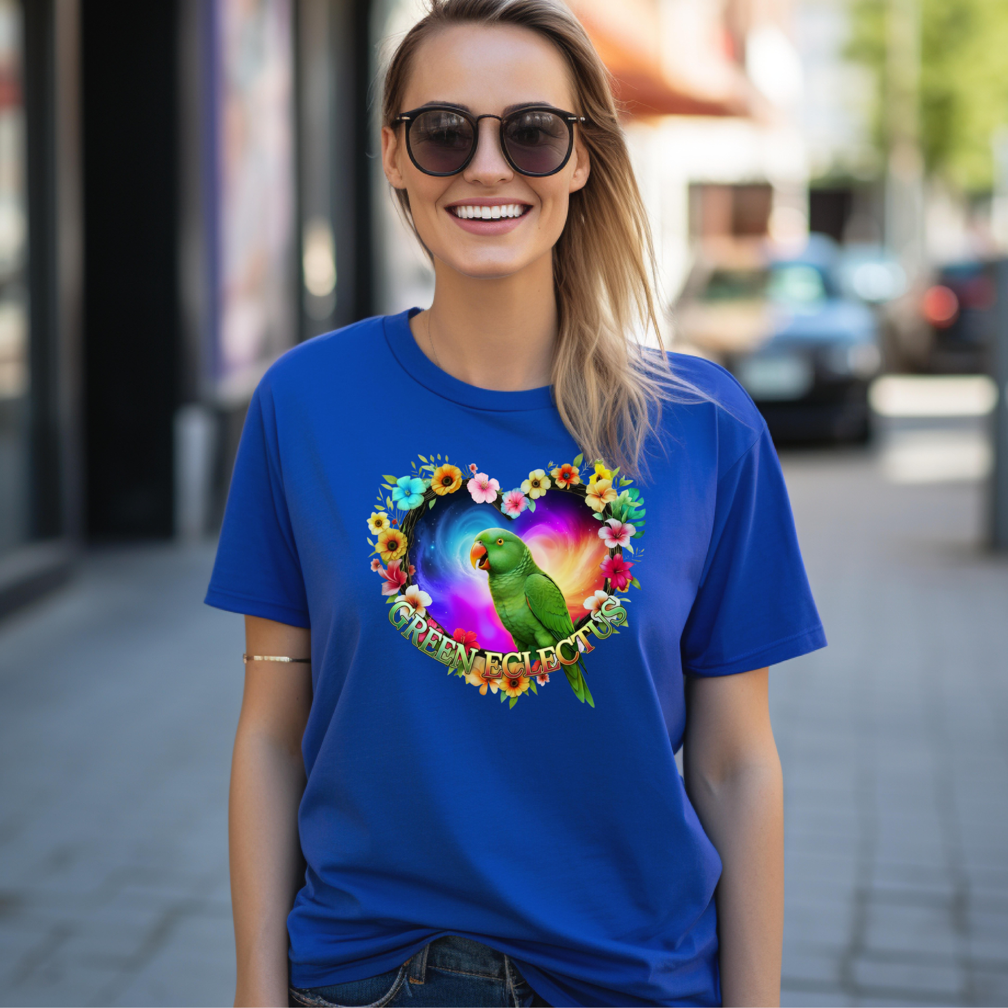 Green Eclectus Floral Heart T-Shirt