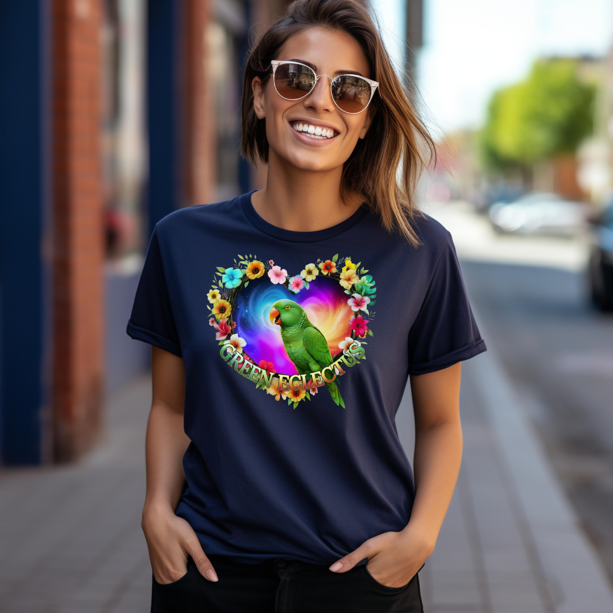 Green Eclectus Floral Heart T-Shirt