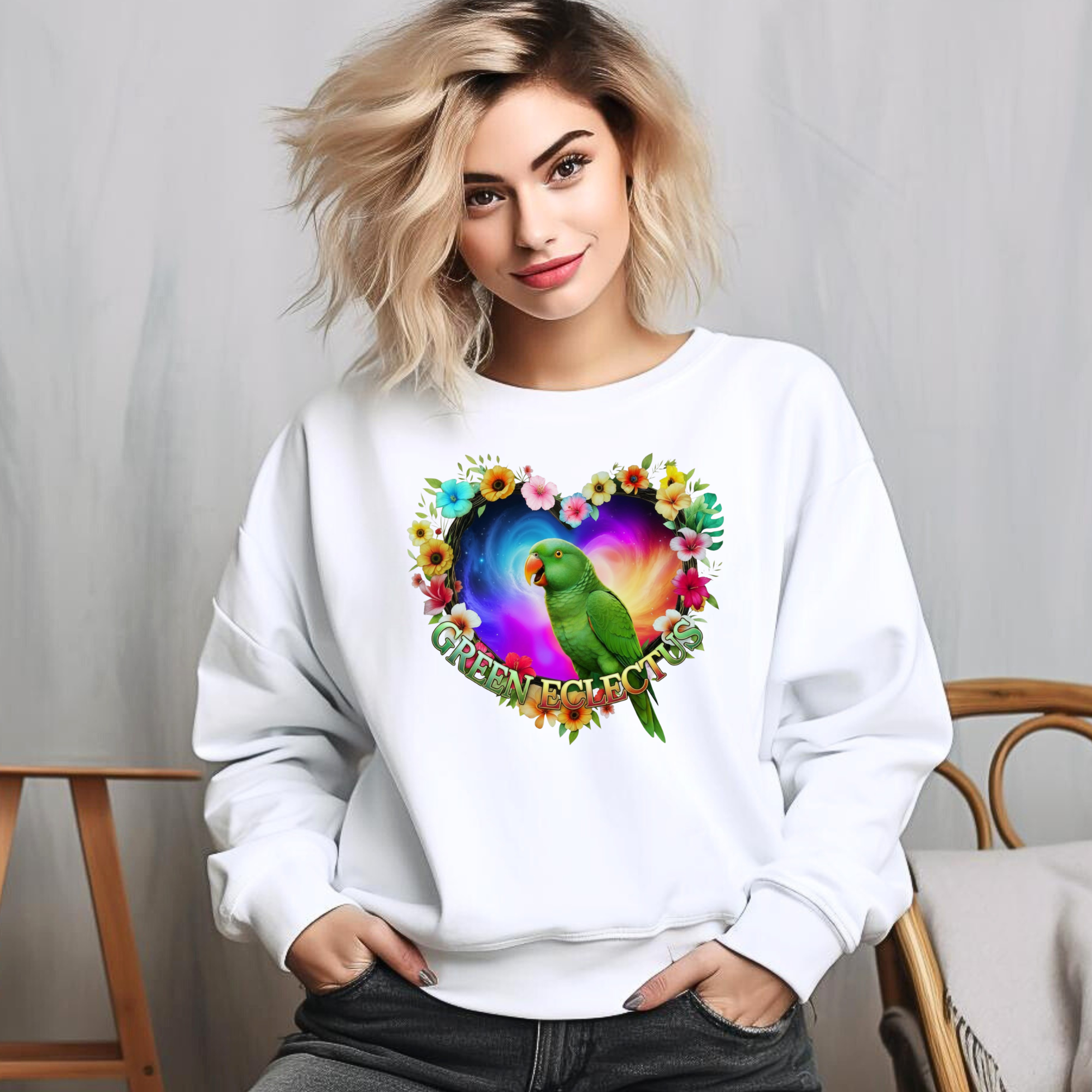 Green Eclectus Heart Design Sweatshirt