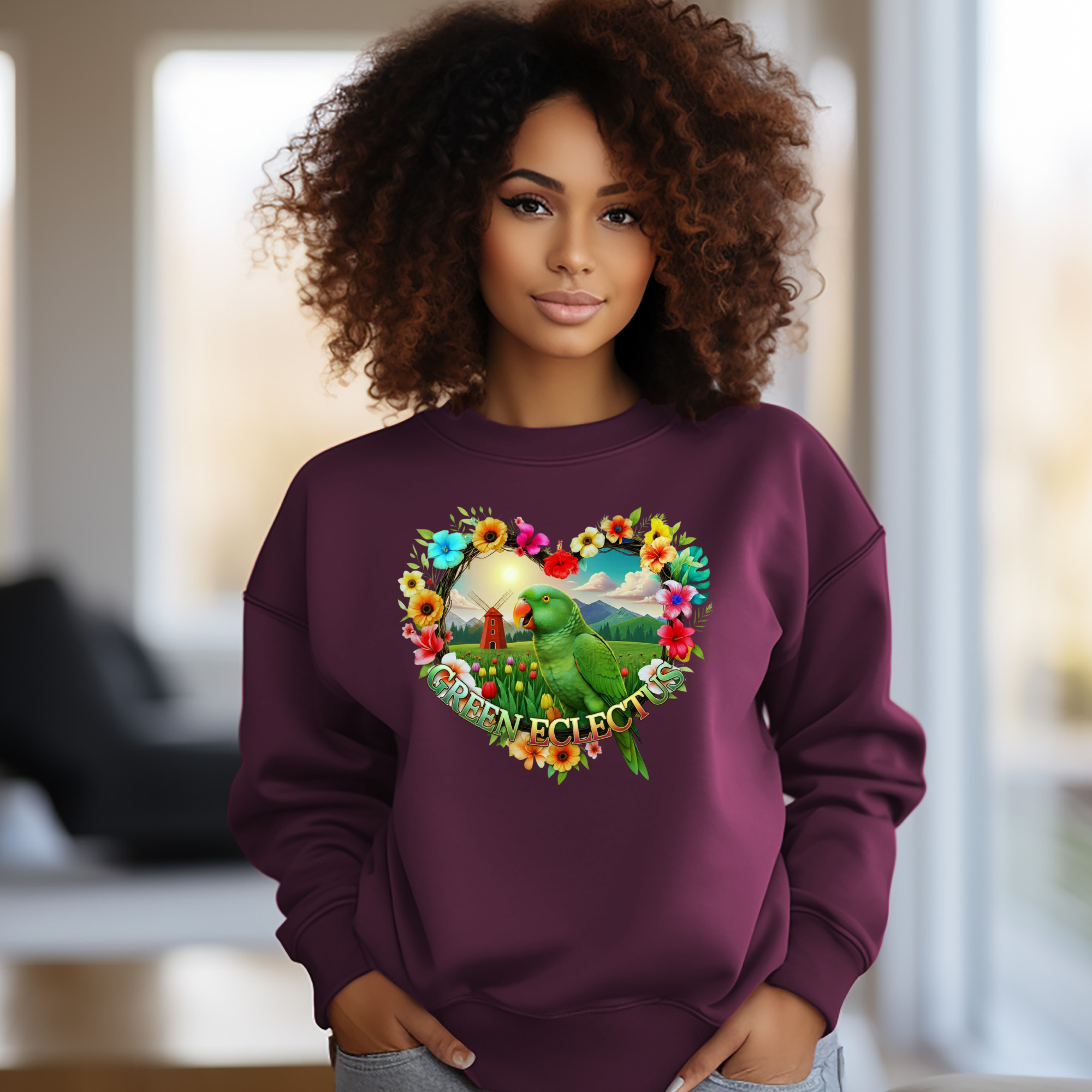 Green Eclectus Nature Art Sweatshirt