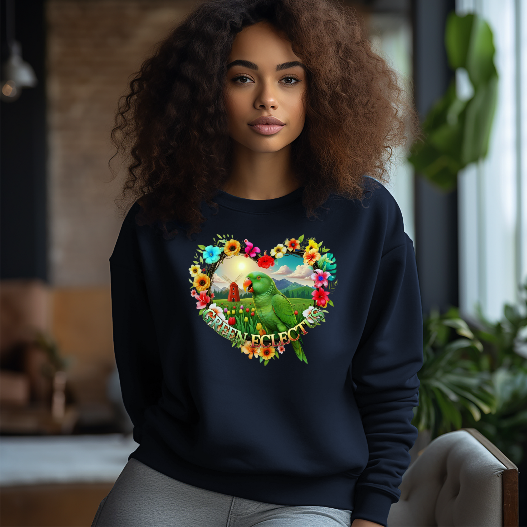 Green Eclectus Nature Art Sweatshirt