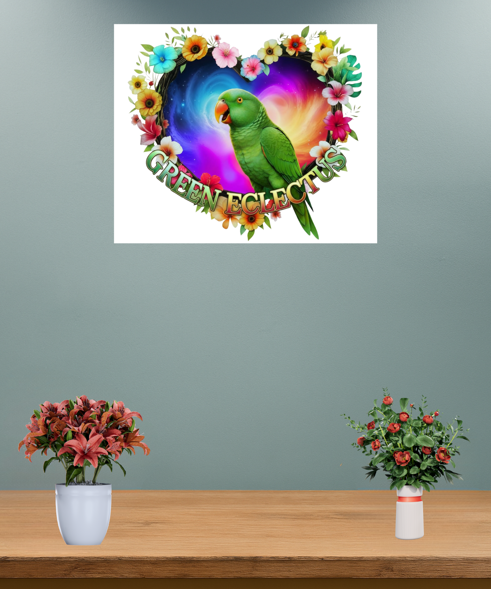 Green Eclectus Heart Design Wall-Hanging